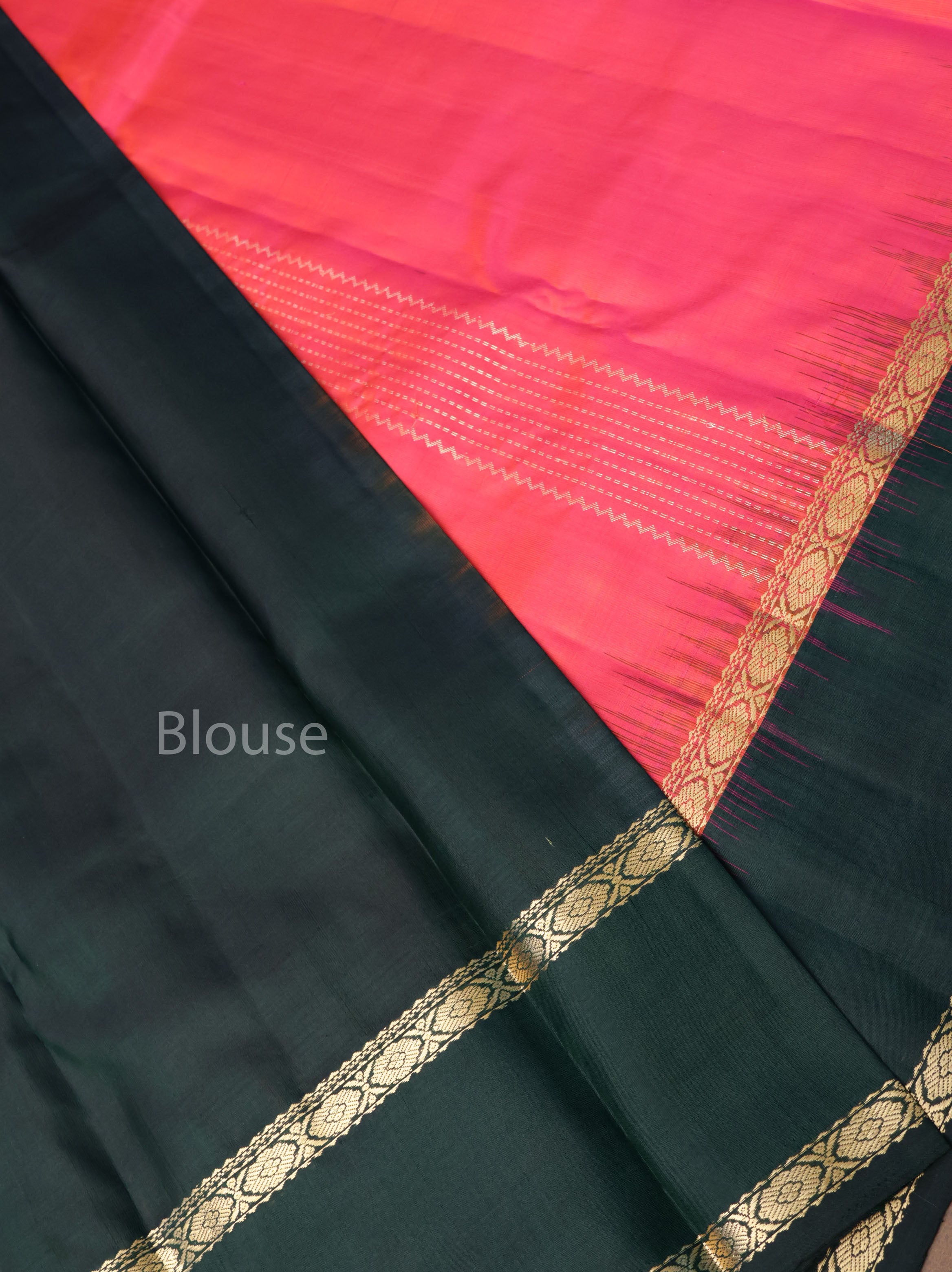 Watermelon Pink With Green Pure Kanchivaram Silk Saree