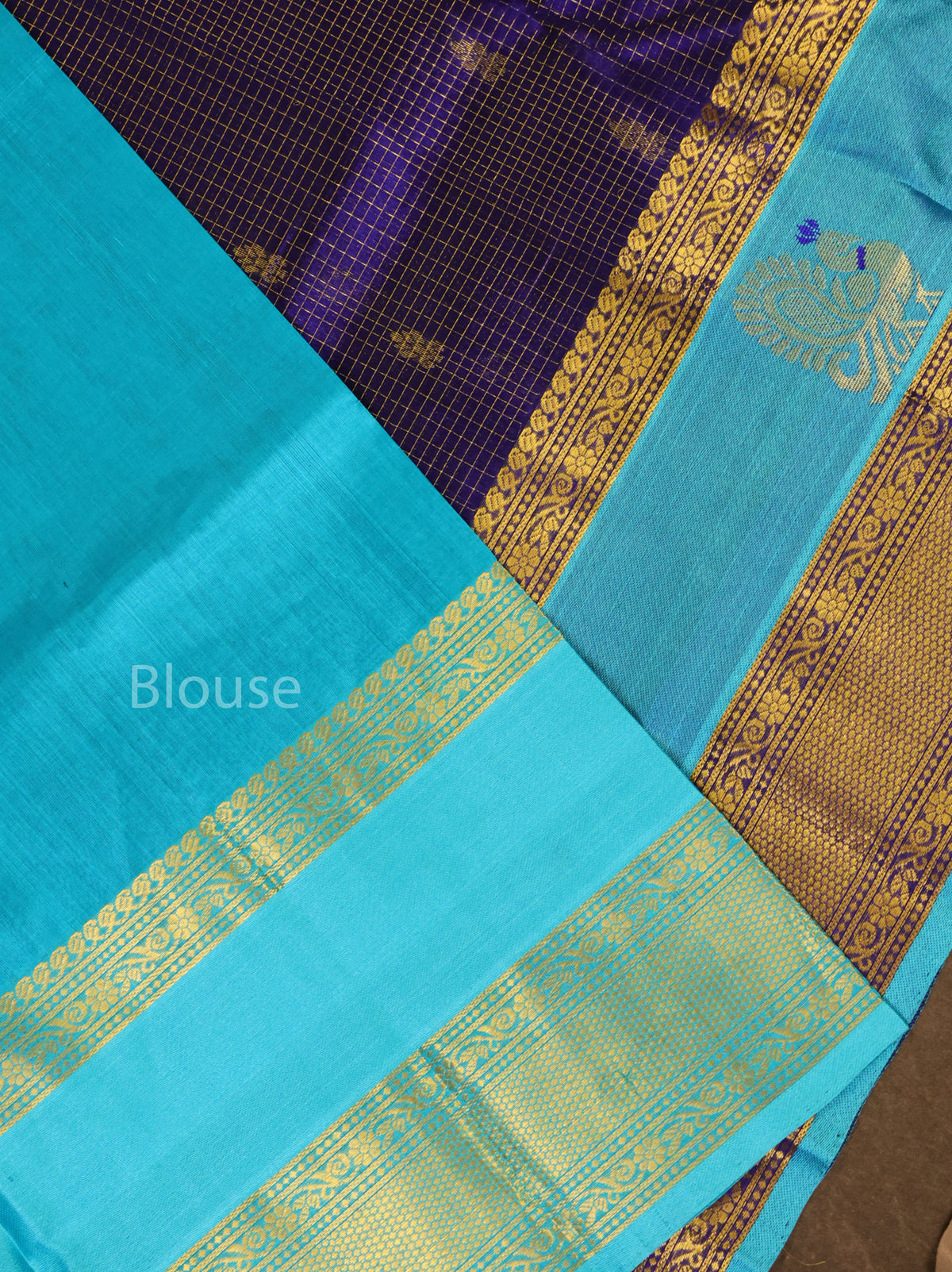 Navy Blue With Blue Pure Silk Cotton Saree