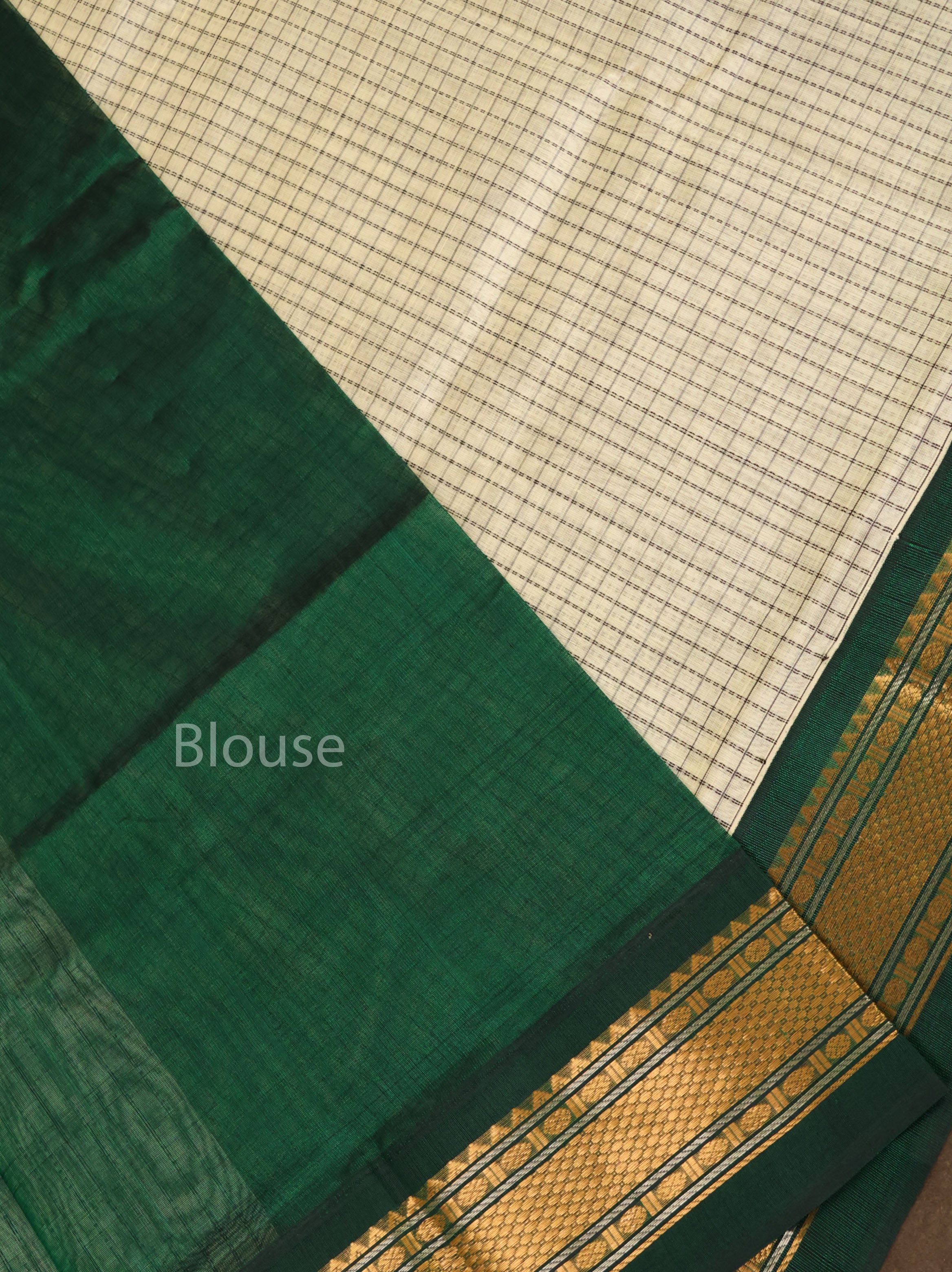 White Kattam With Green Pure Silk Cotton Saree