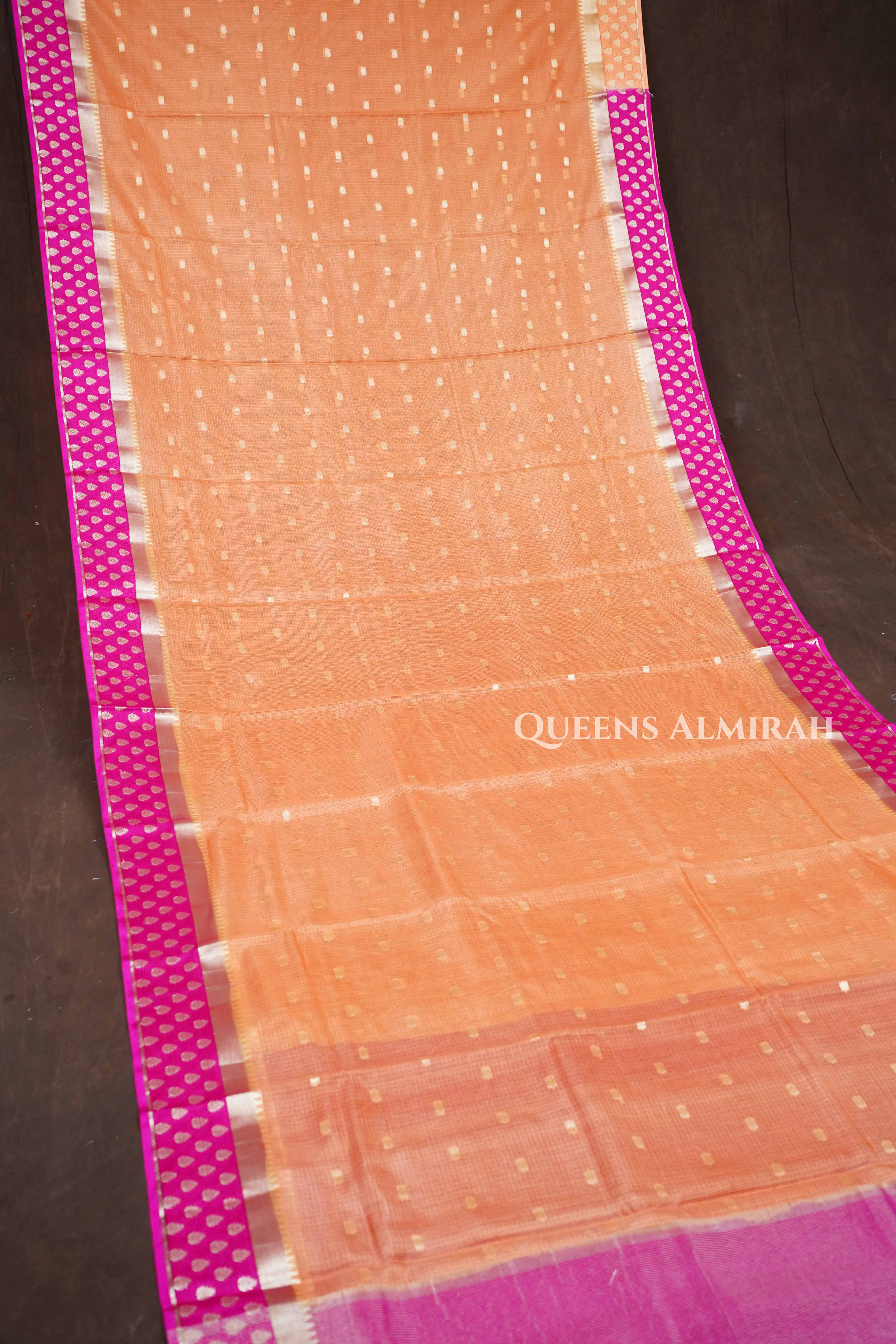 Peach With Magenta Pink Semi Kota Silk Cotton Saree