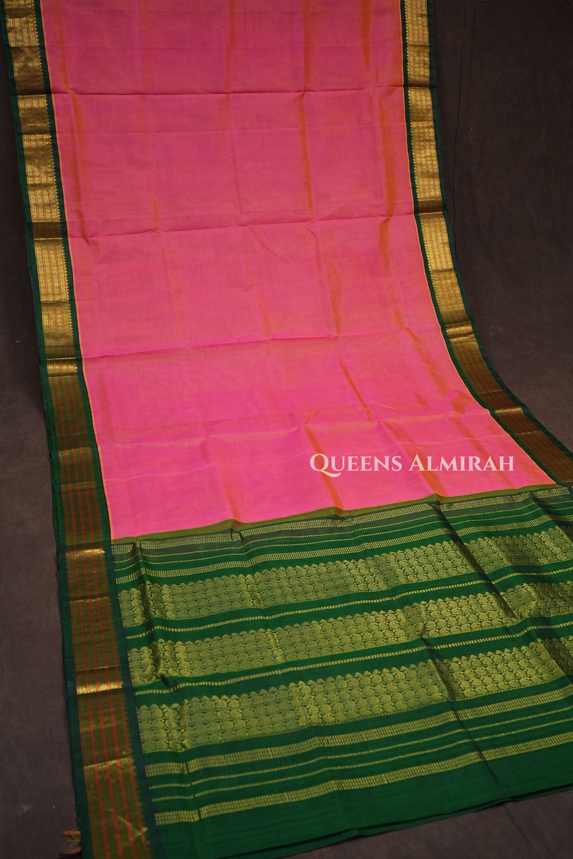 Pink With Green Pure Kanchi Silk Cotton Saree