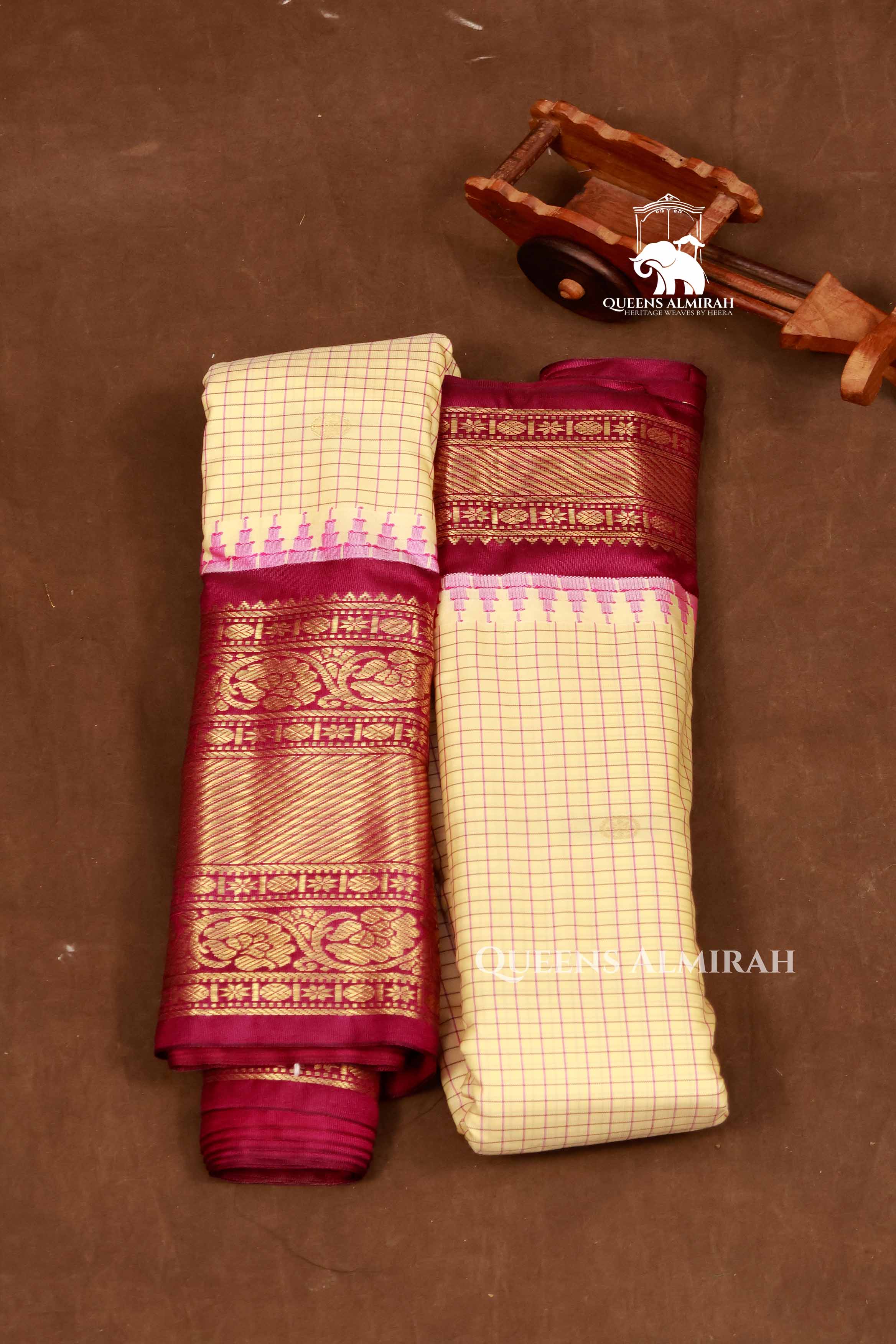 Sandal With Maroon Semi Gadwal Silk Saree