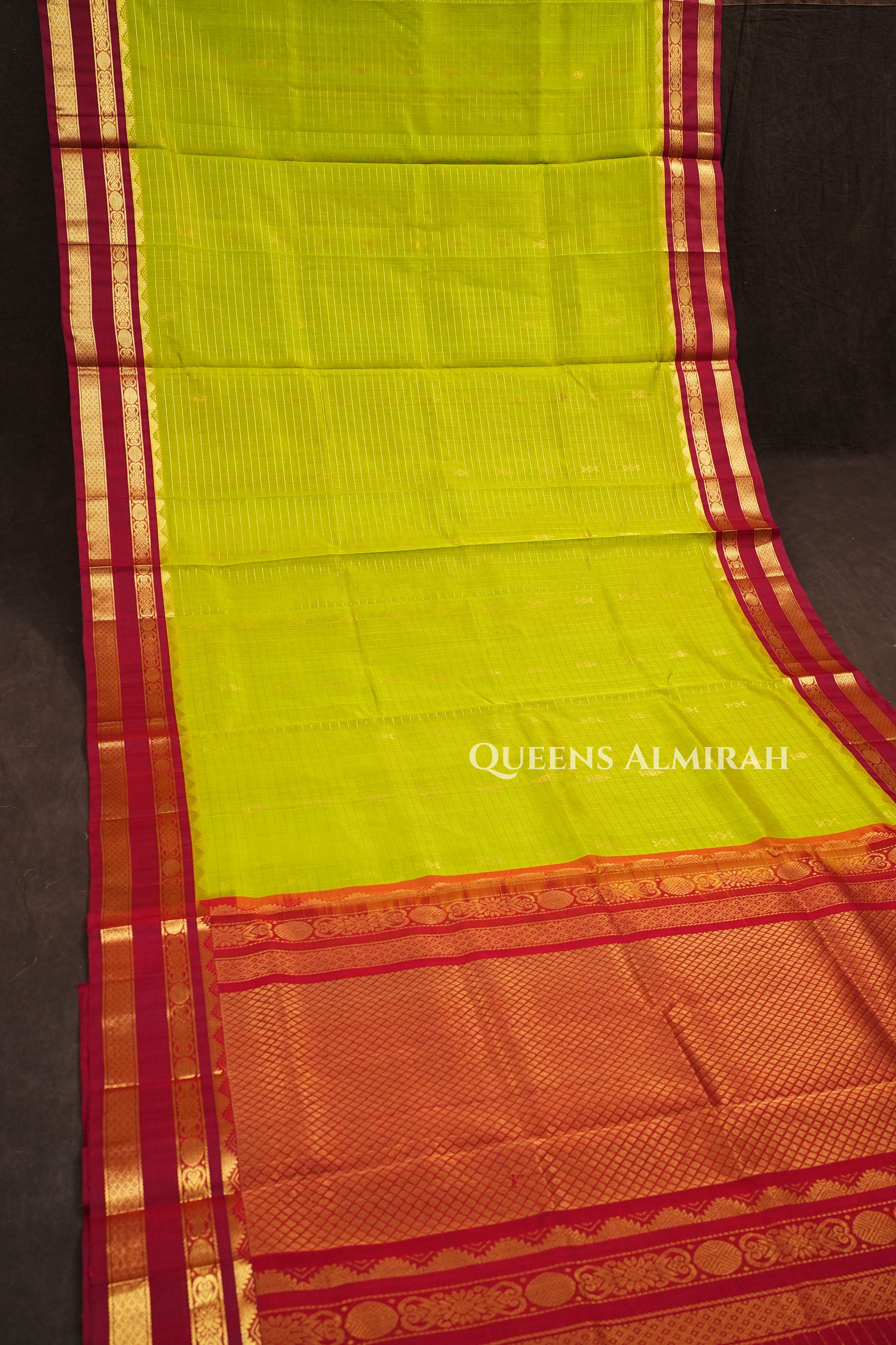 Parrot Green With Red Pure Silk Cotton Saree