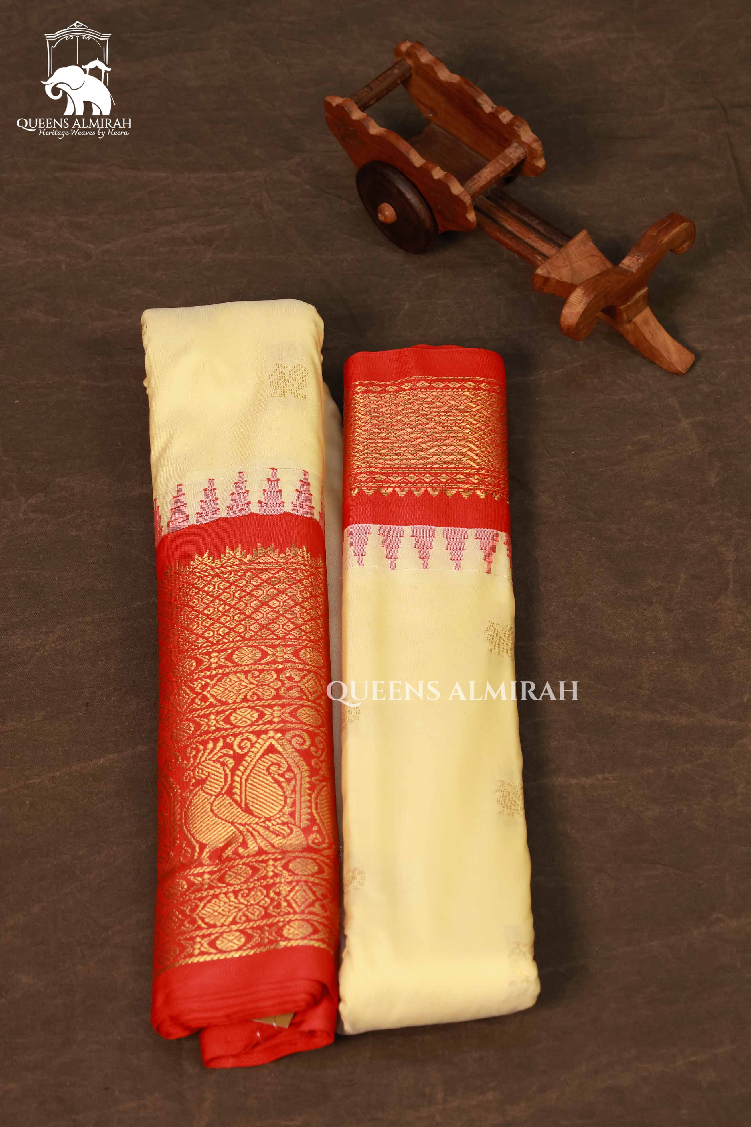 Pastel Yellow With Red Long And Short Border Semi Gadwal Silk Saree