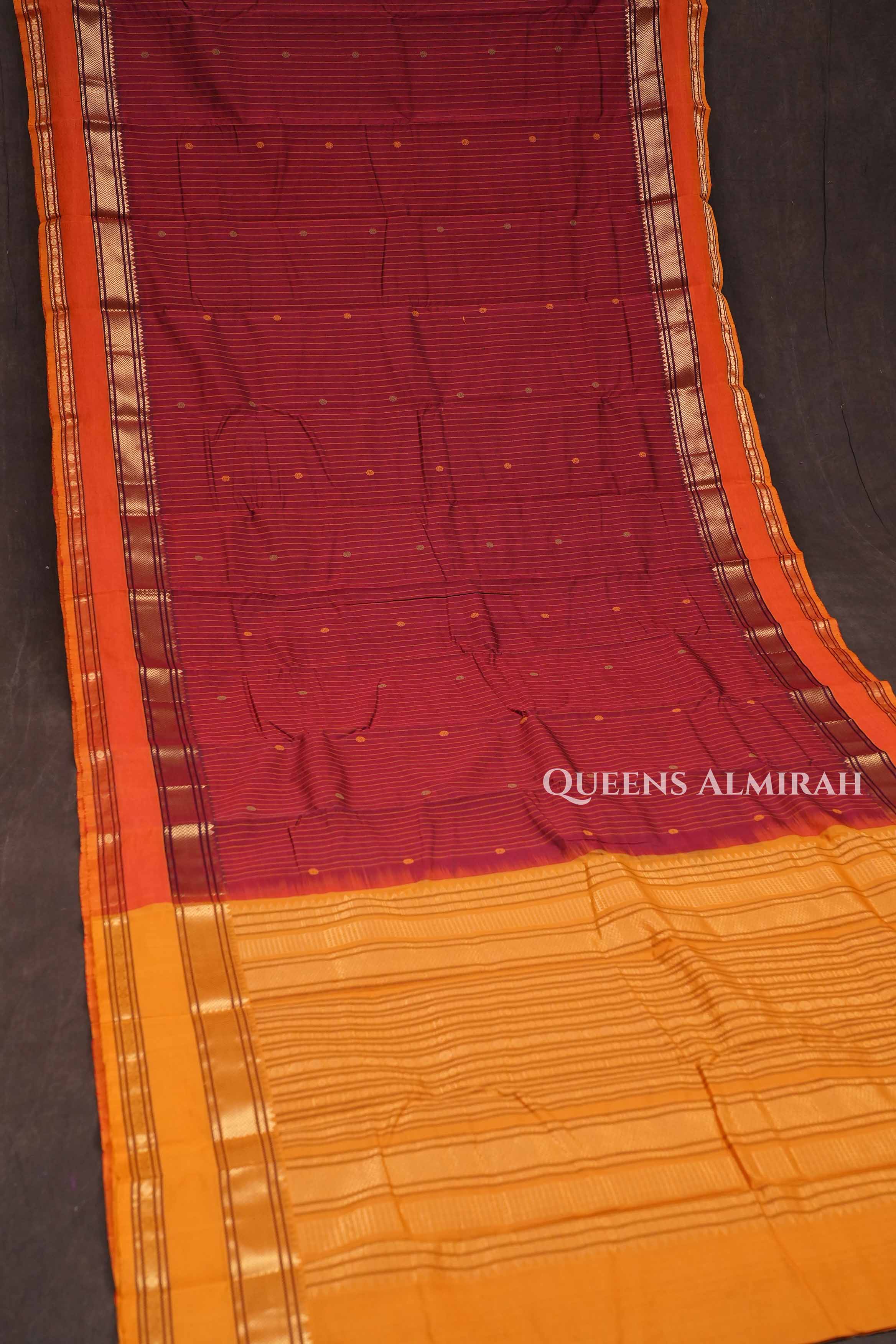 Maroon With Orange Budget Silk Cotton Saree