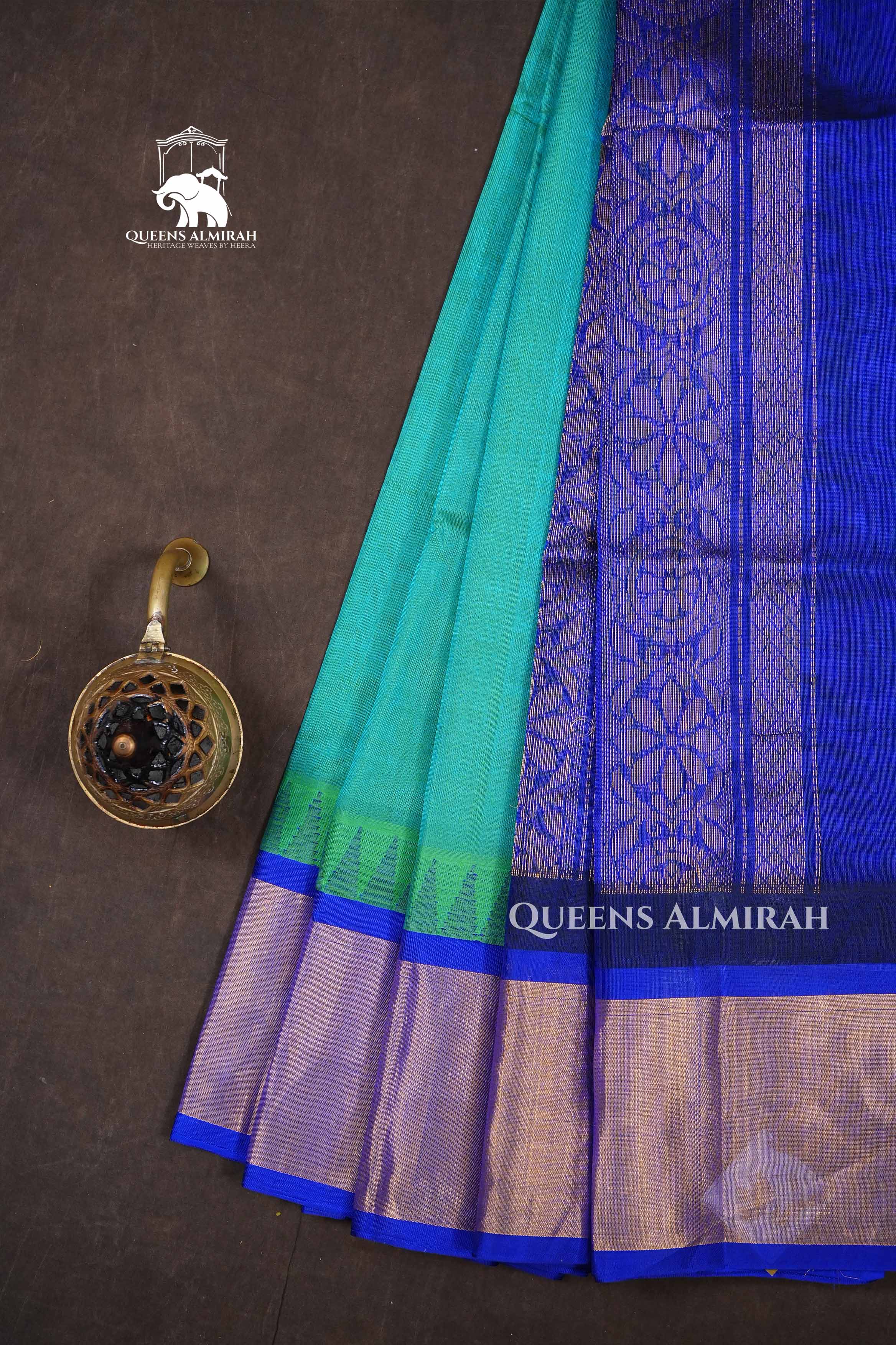 Sea Green With Ms Blue Pure Kanchi Silk Cotton Saree