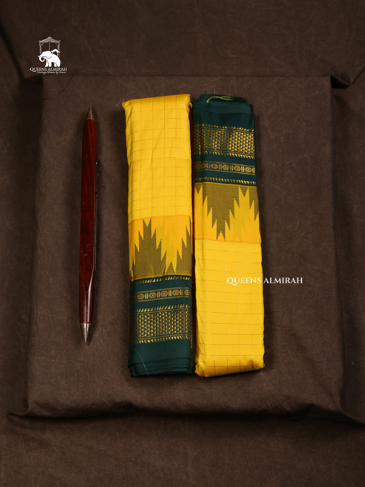 Yellow With Green Semi Gadwal Silk Saree