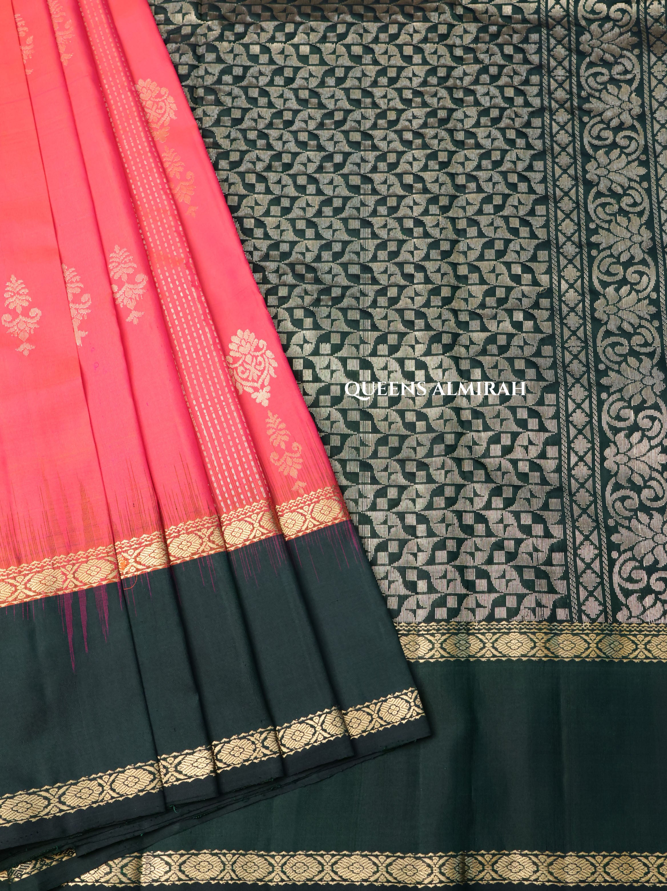 Watermelon Pink With Green Pure Kanchivaram Silk Saree