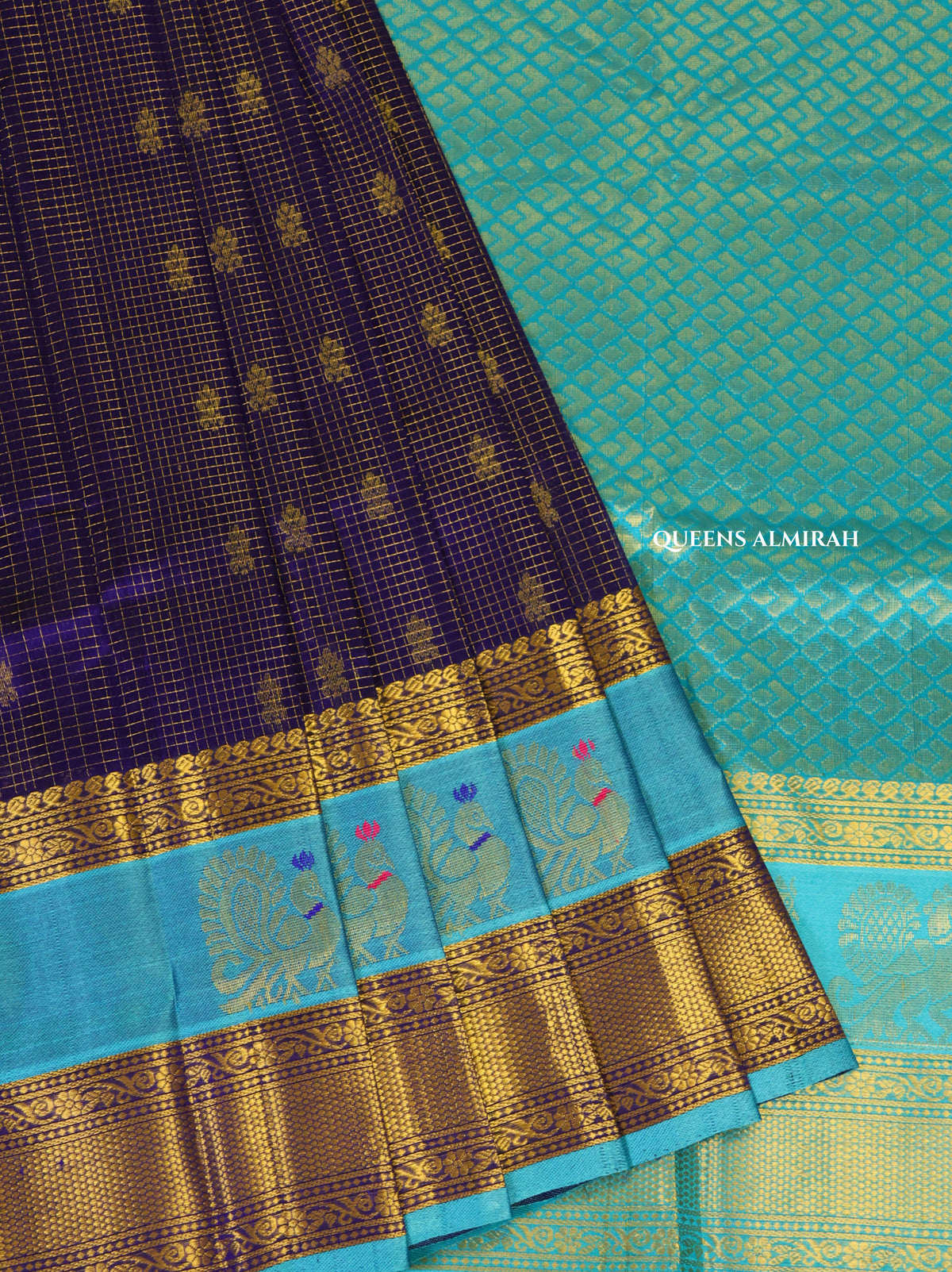 Navy Blue With Blue Pure Silk Cotton Saree