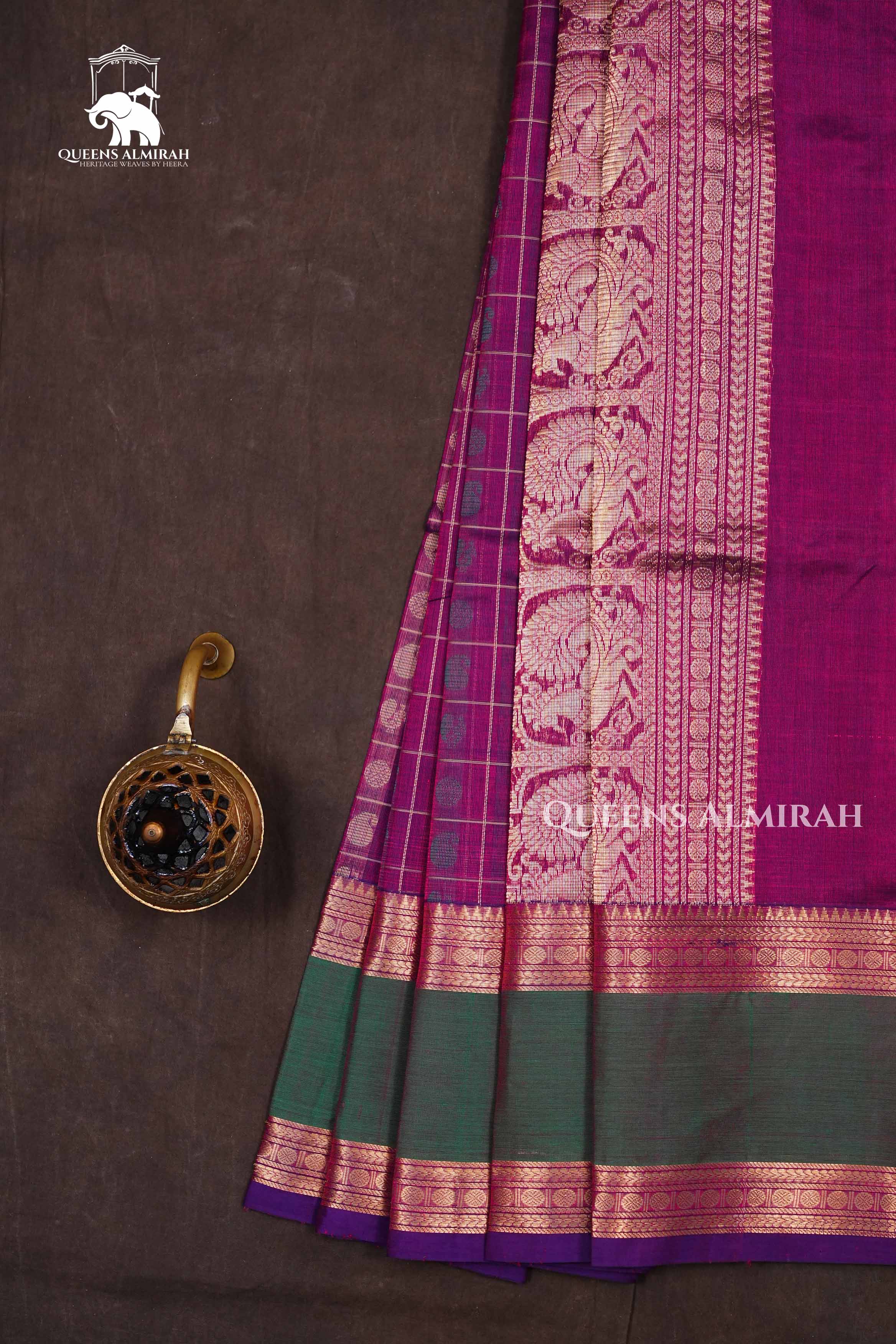 Vadamalli Purple With Green Chettinad Silk Cotton Saree