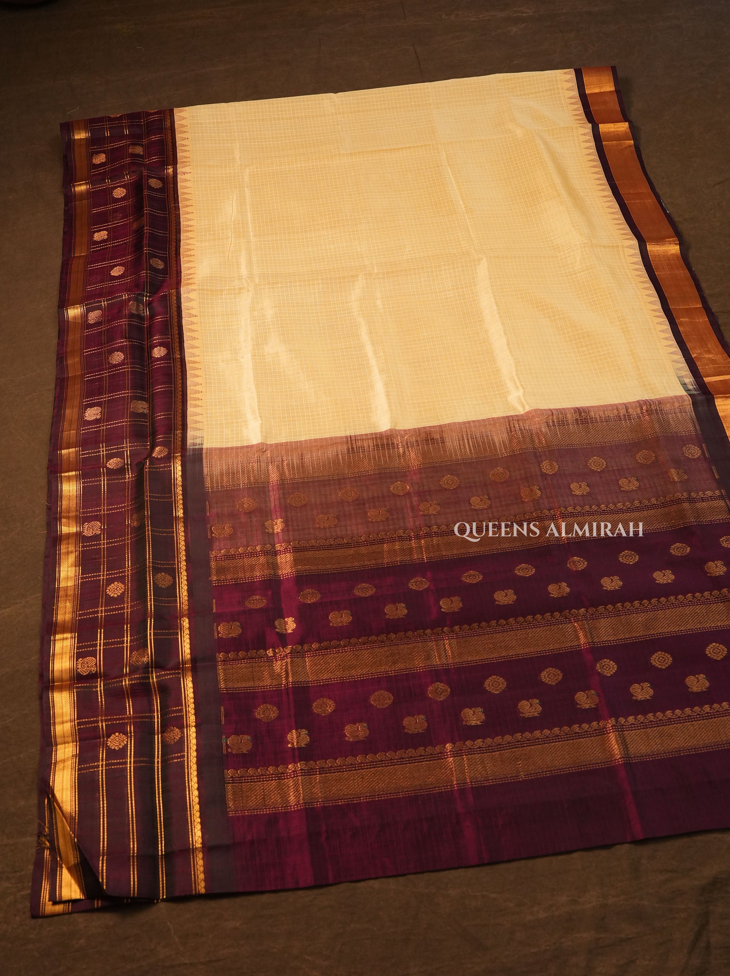 Off White White With Purple Pure Silk Cotton Saree