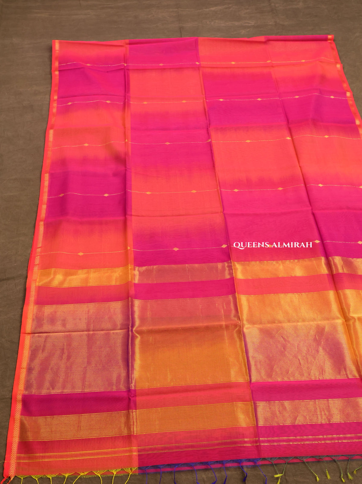 Pink With Orange Maheshwari Silk Cotton Saree