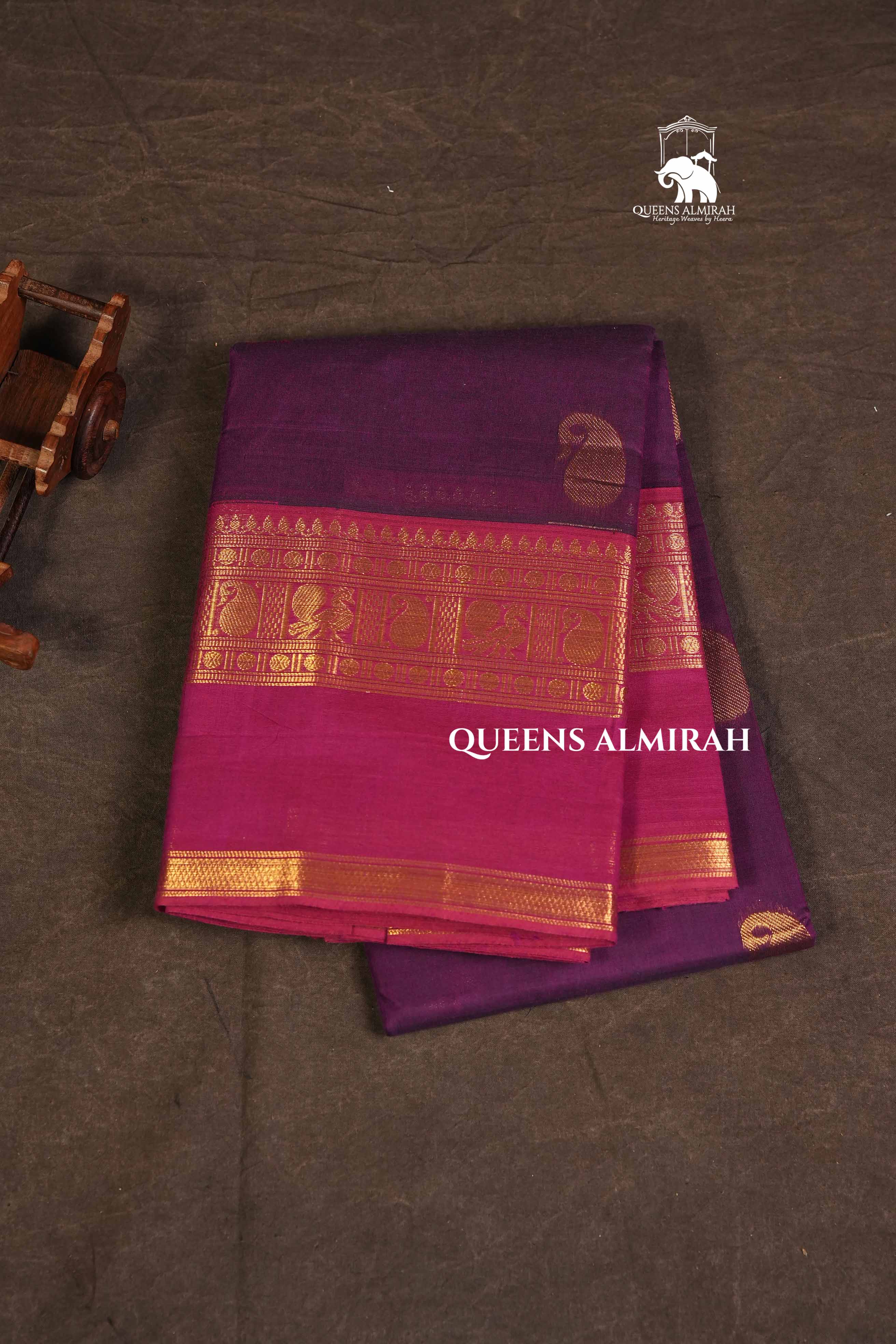 Purple With Pink Peacocok Border Kanchi Cotton Saree