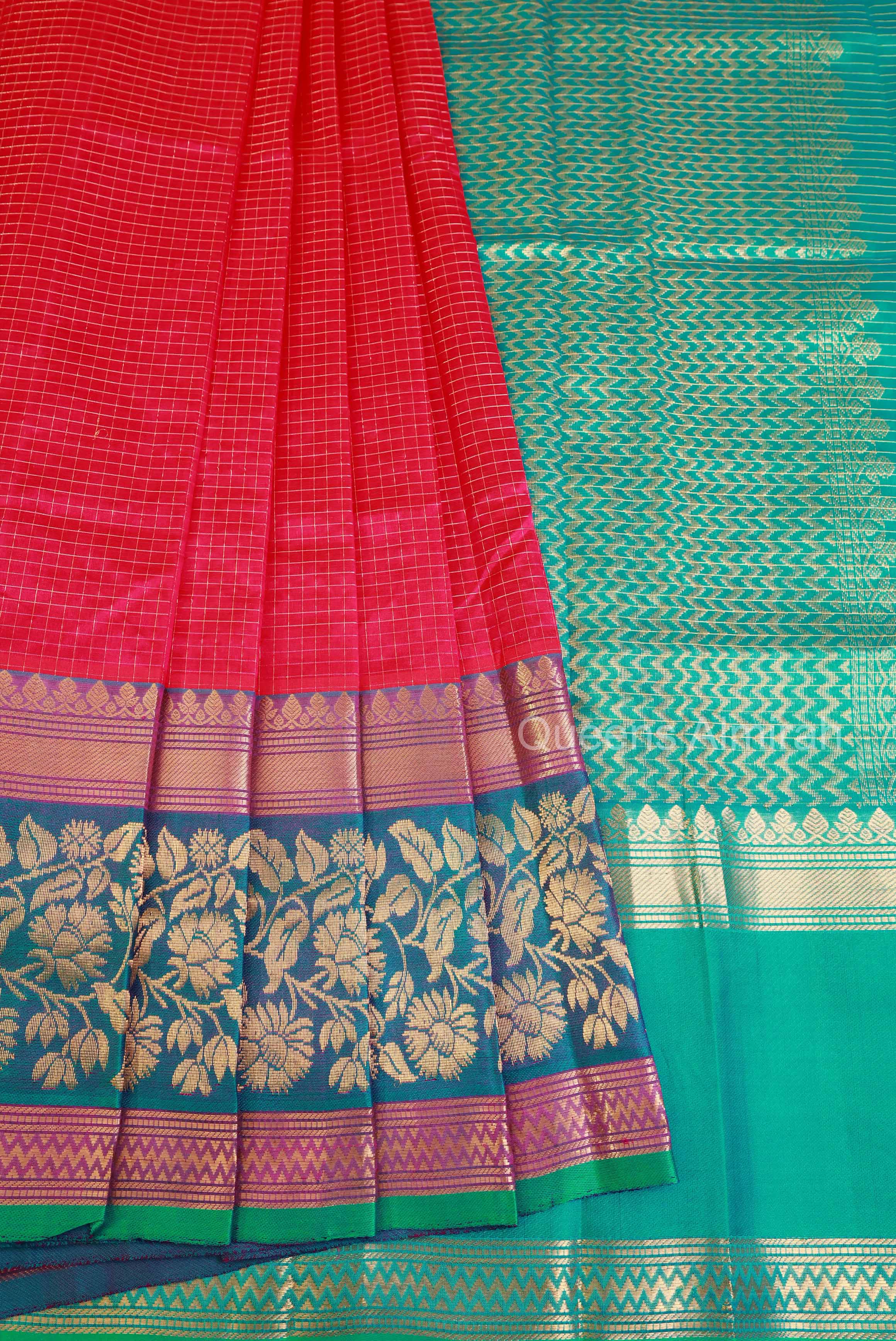 Pink With Blue Pure Silk Cotton Saree