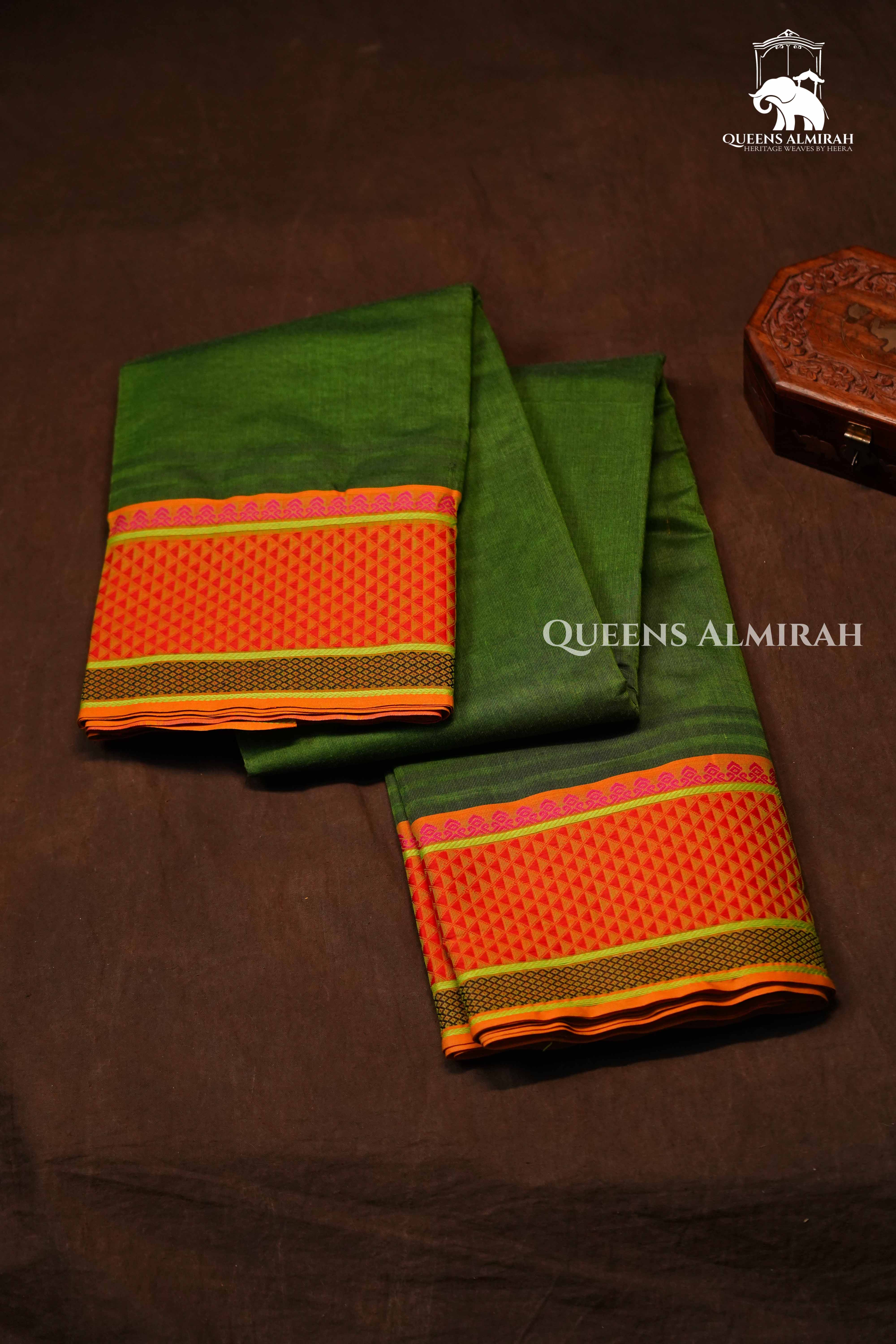 Dark Olive Green Chettinad Cotton Saree