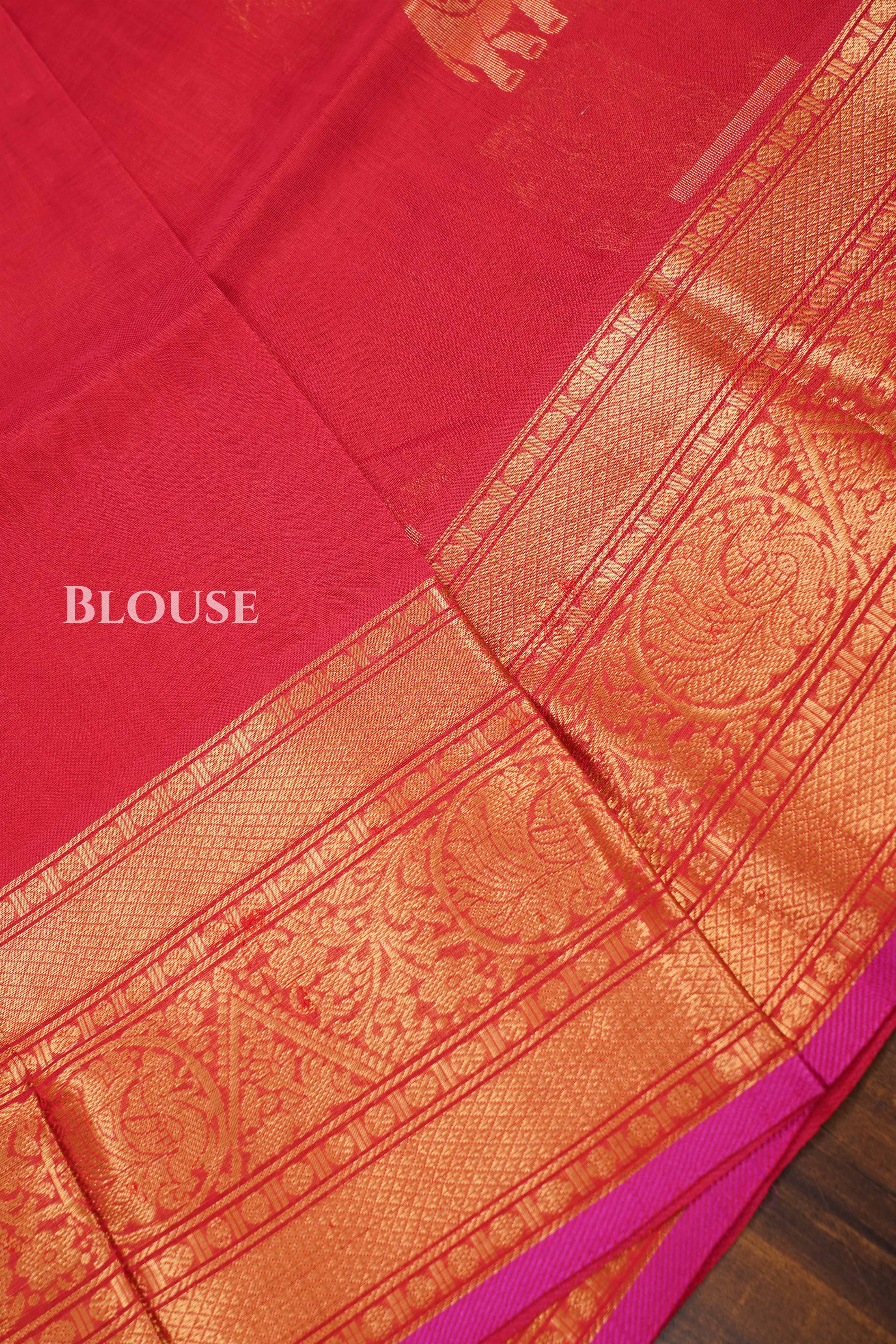 Ruby Red Pure Silk Cotton Saree