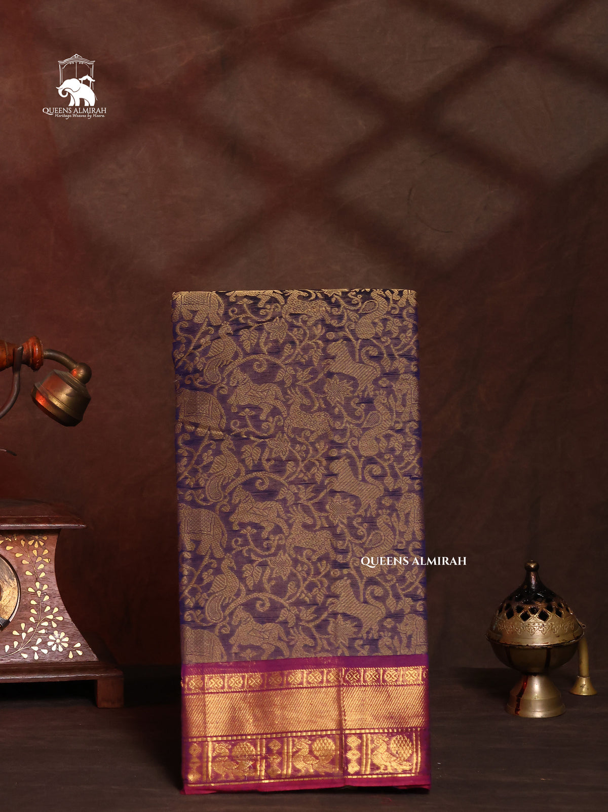 Navy Blue Vanasingaram Kanchi Cotton Saree