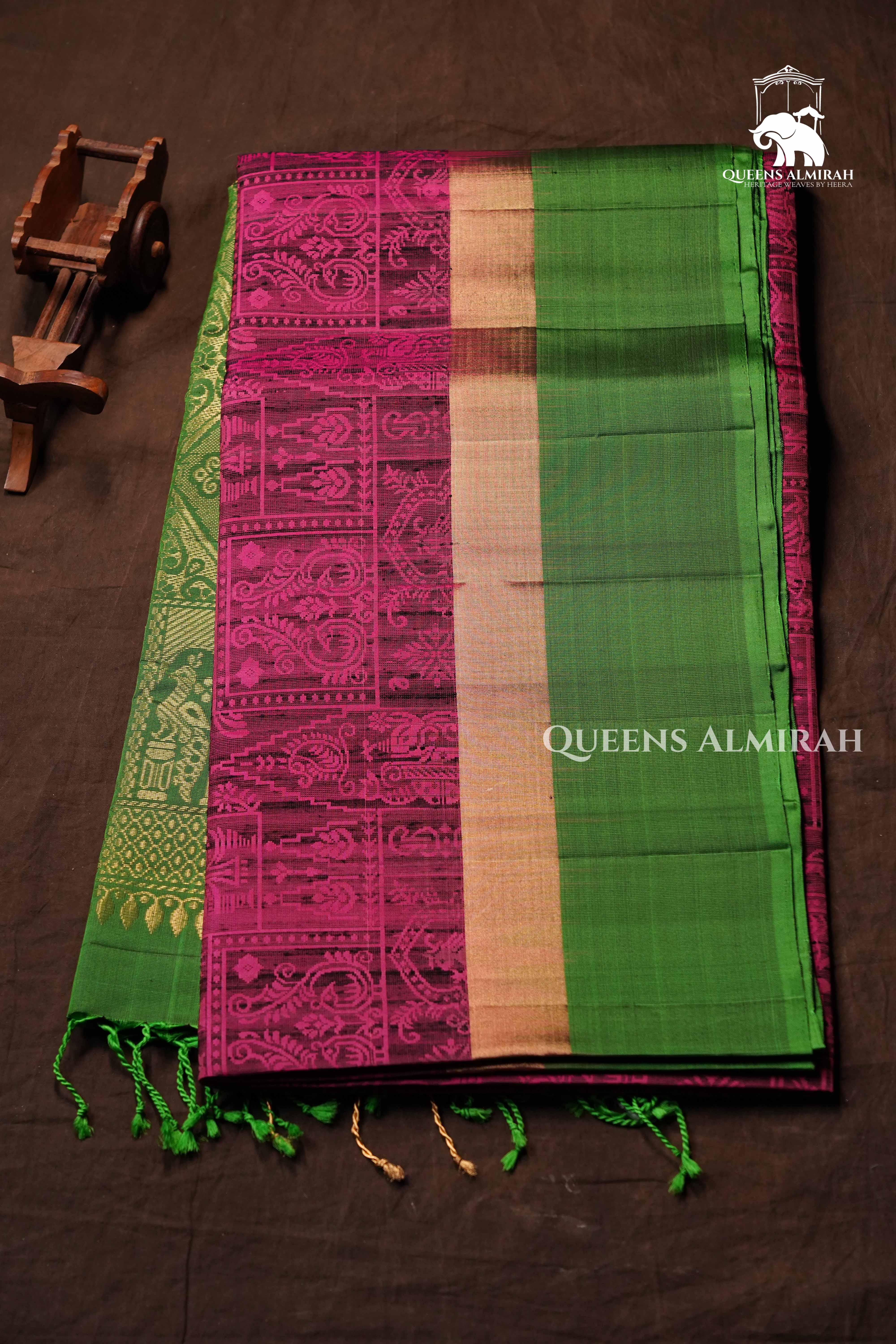 Onion Pink With Green Dupion Silk Saree
