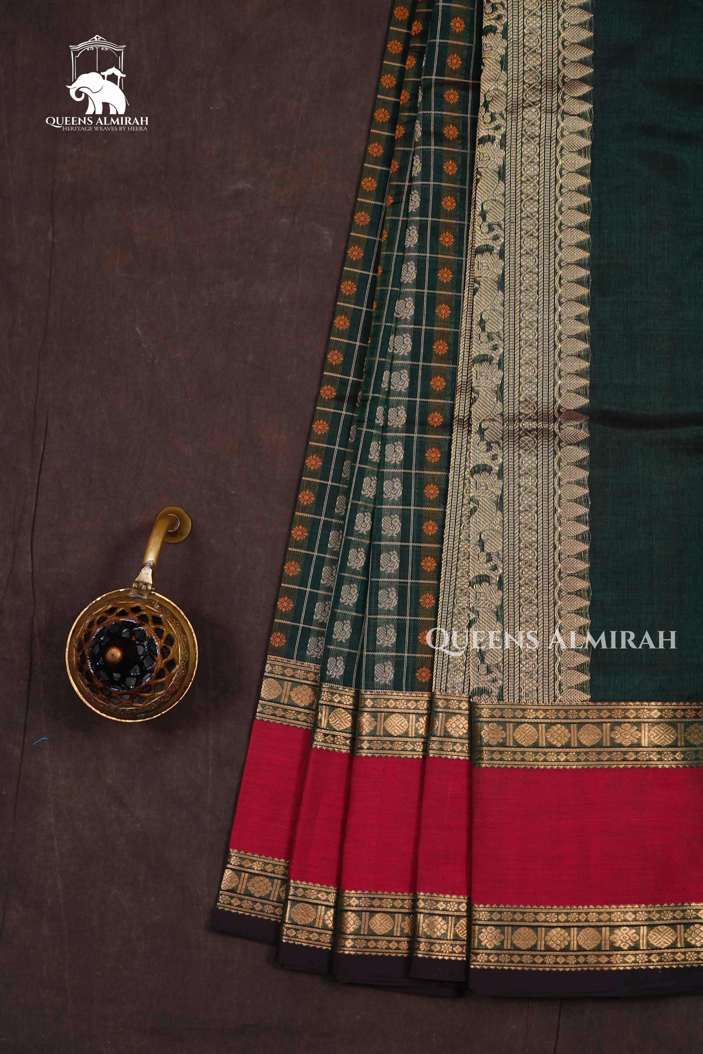 Dark Green With Burgundy Chettinad Silk Cotton Saree