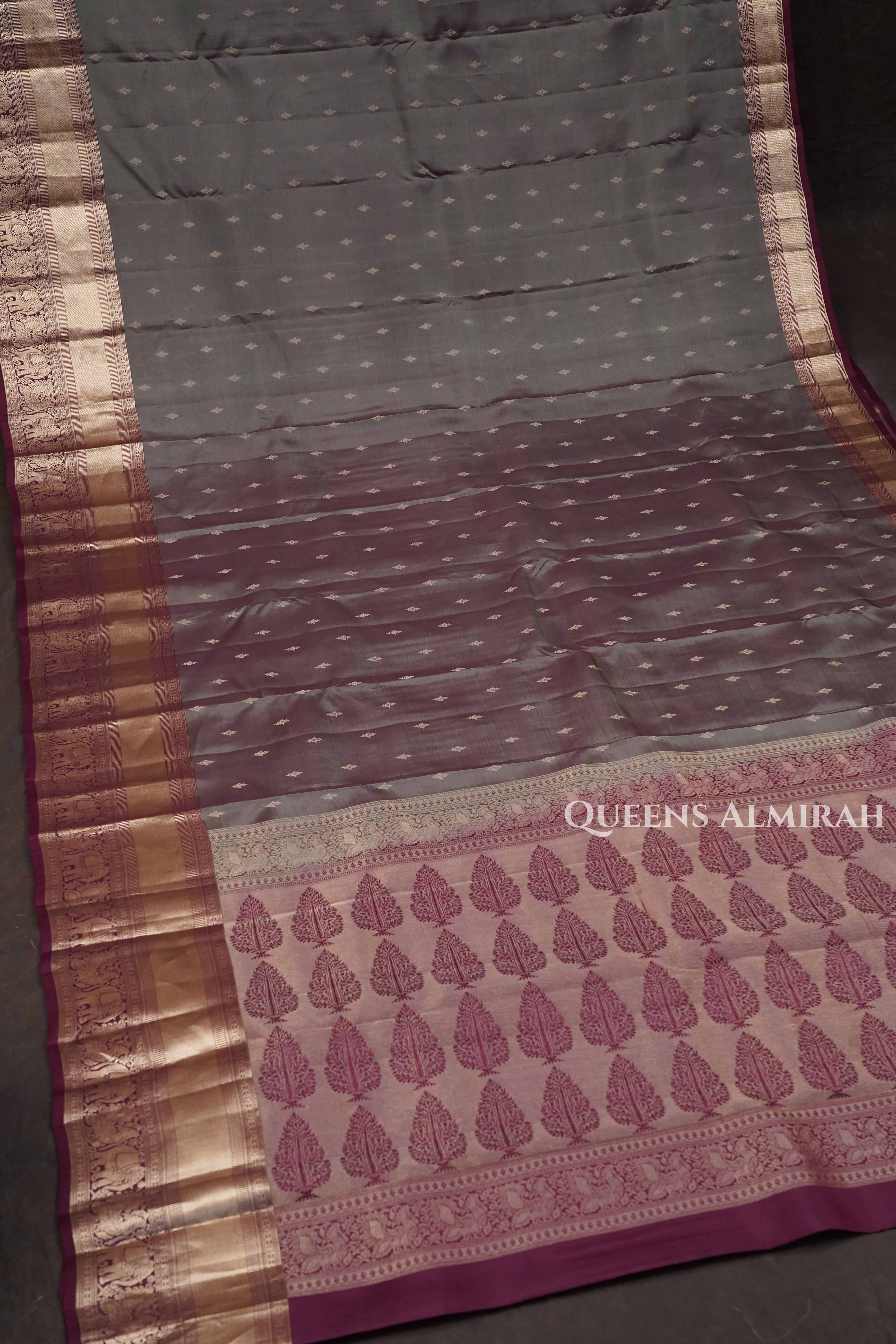 Olive Grey Pure Kanchivaram Silk Saree