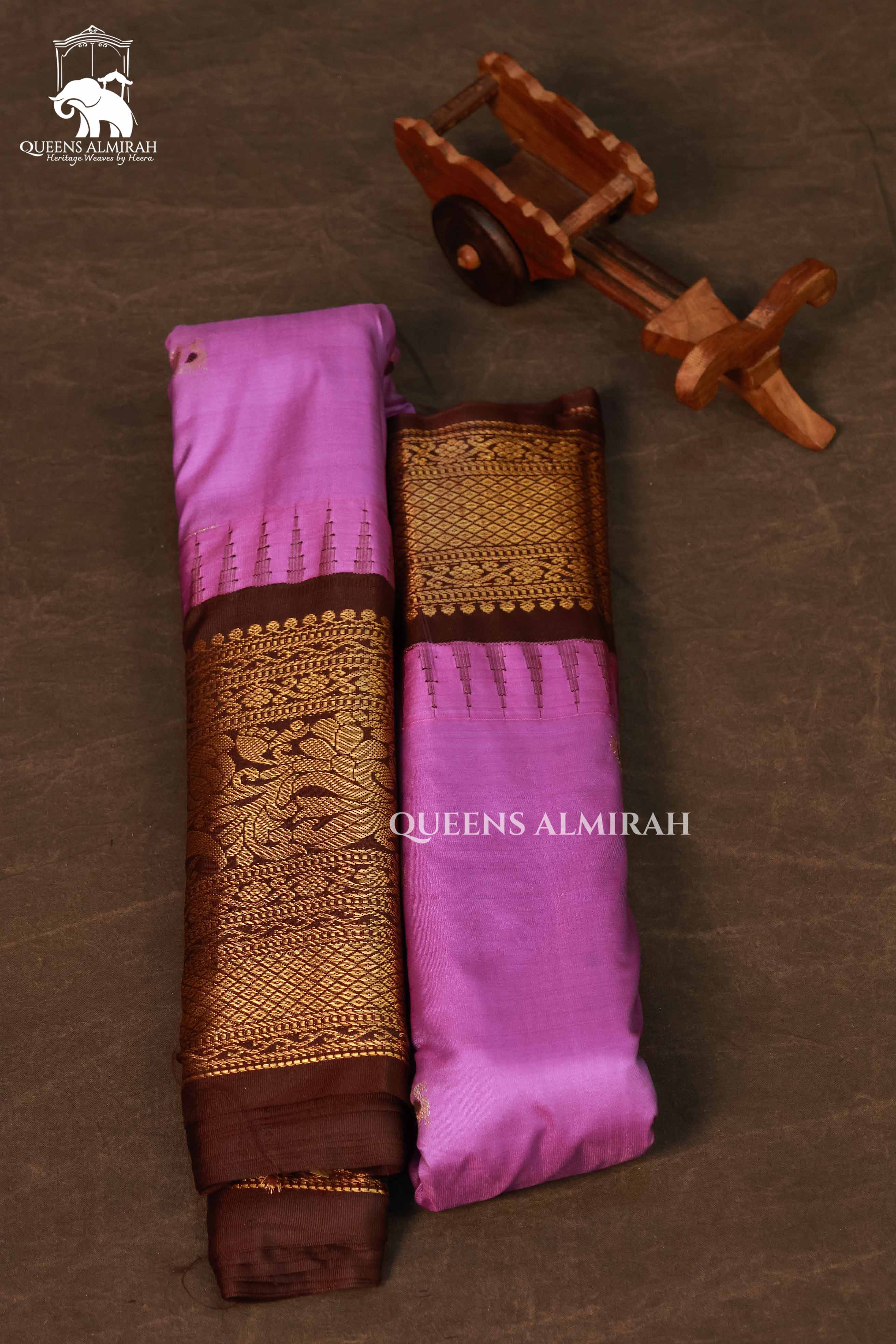 Onion Pink With Brown Long And Short Border Semi Gadwal Silk Saree