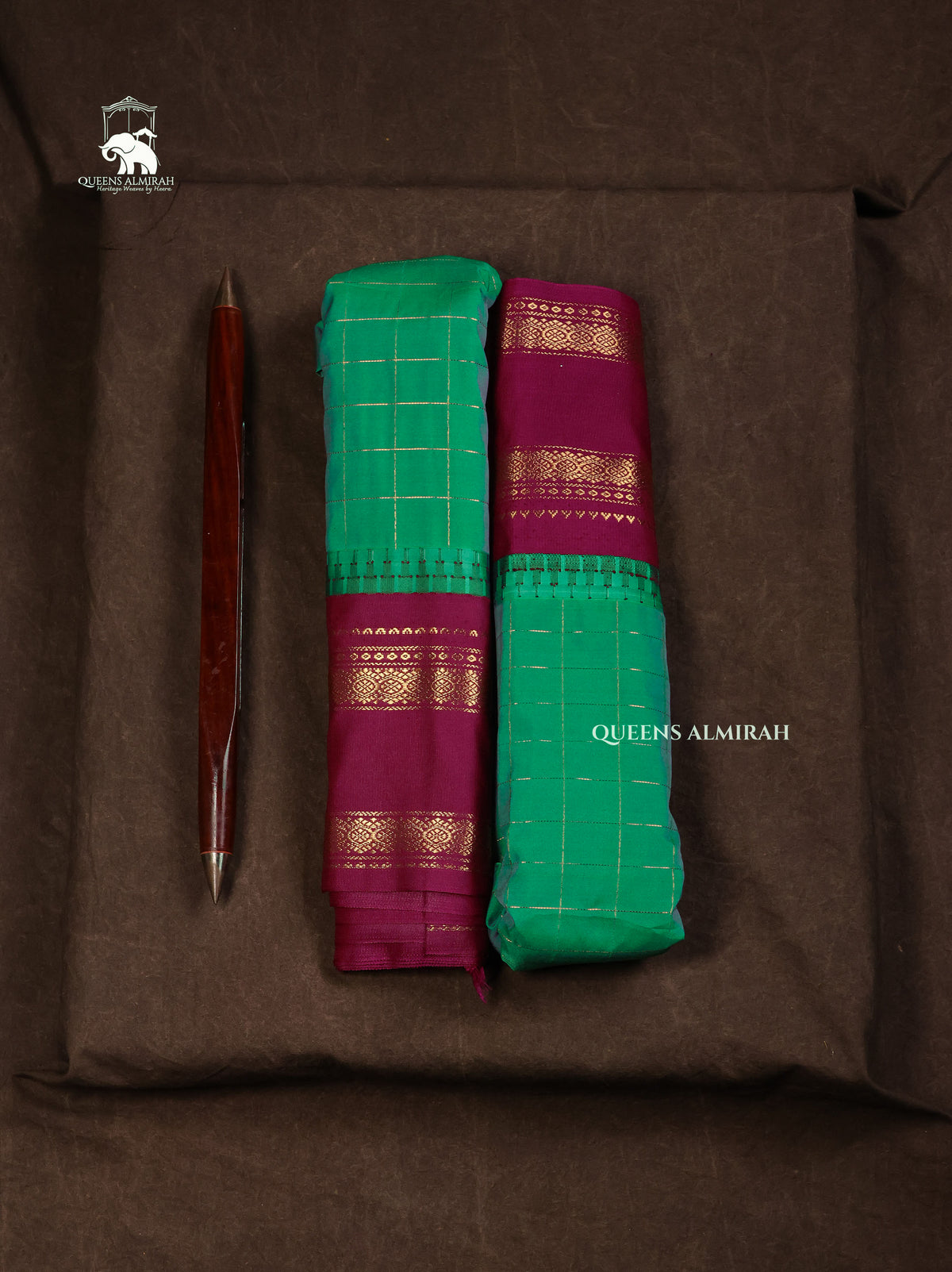 Rama Green With Purple Semi Gadwal Silk Saree