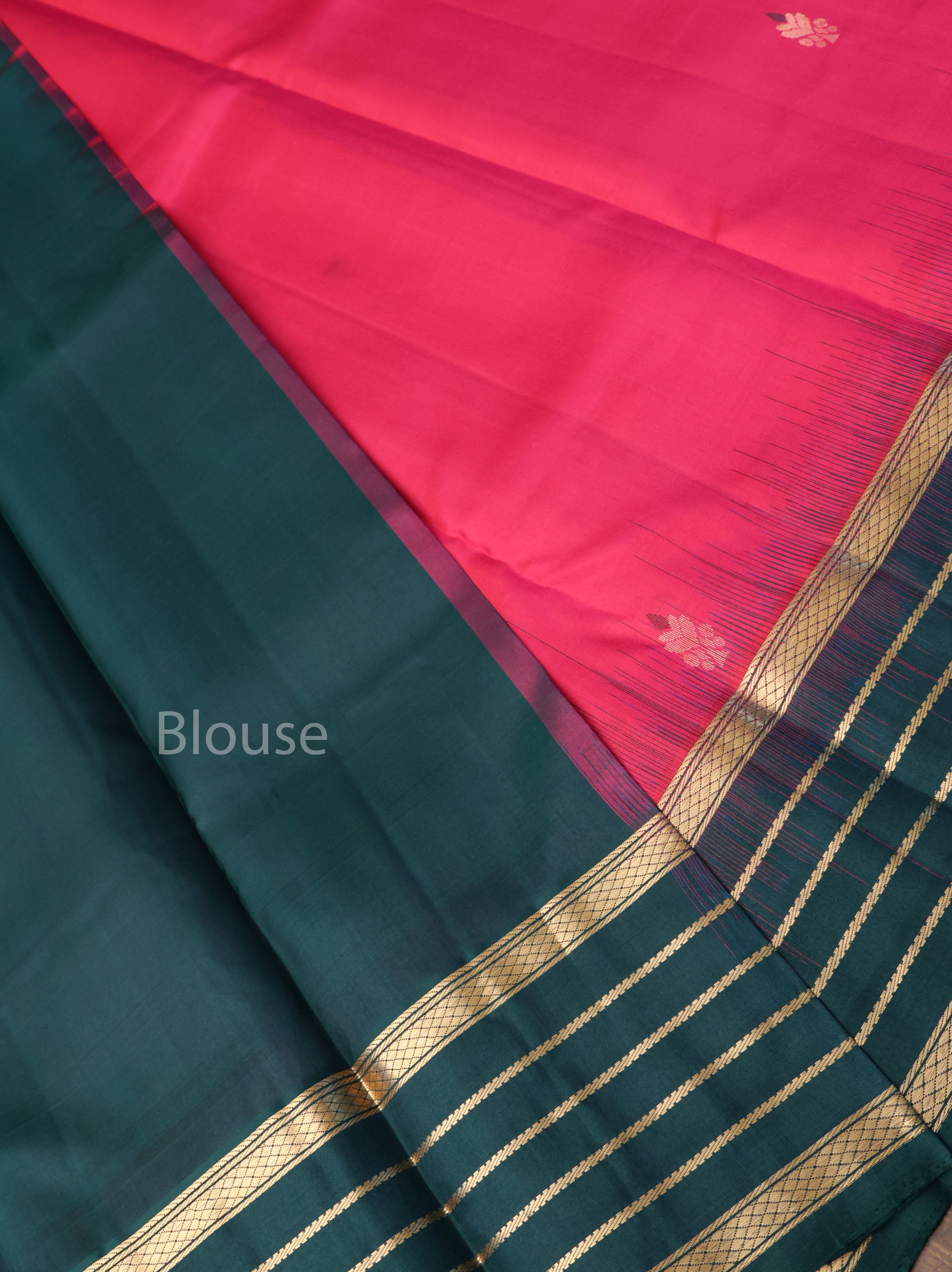 Pink With Green Varisapet Border Pure Kanchivaram Silk Saree