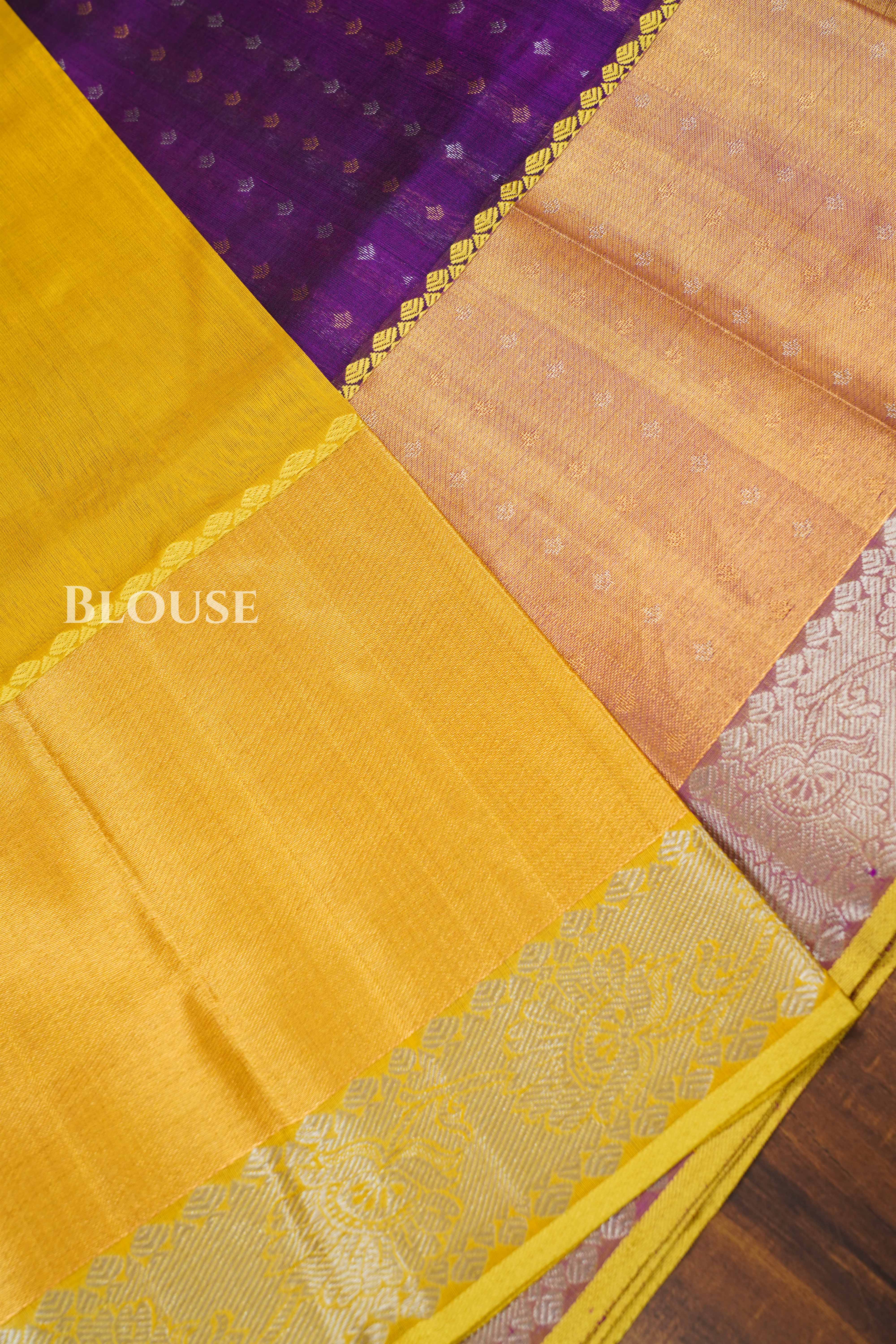 Purple With Yellow Pure Silk Cotton Saree