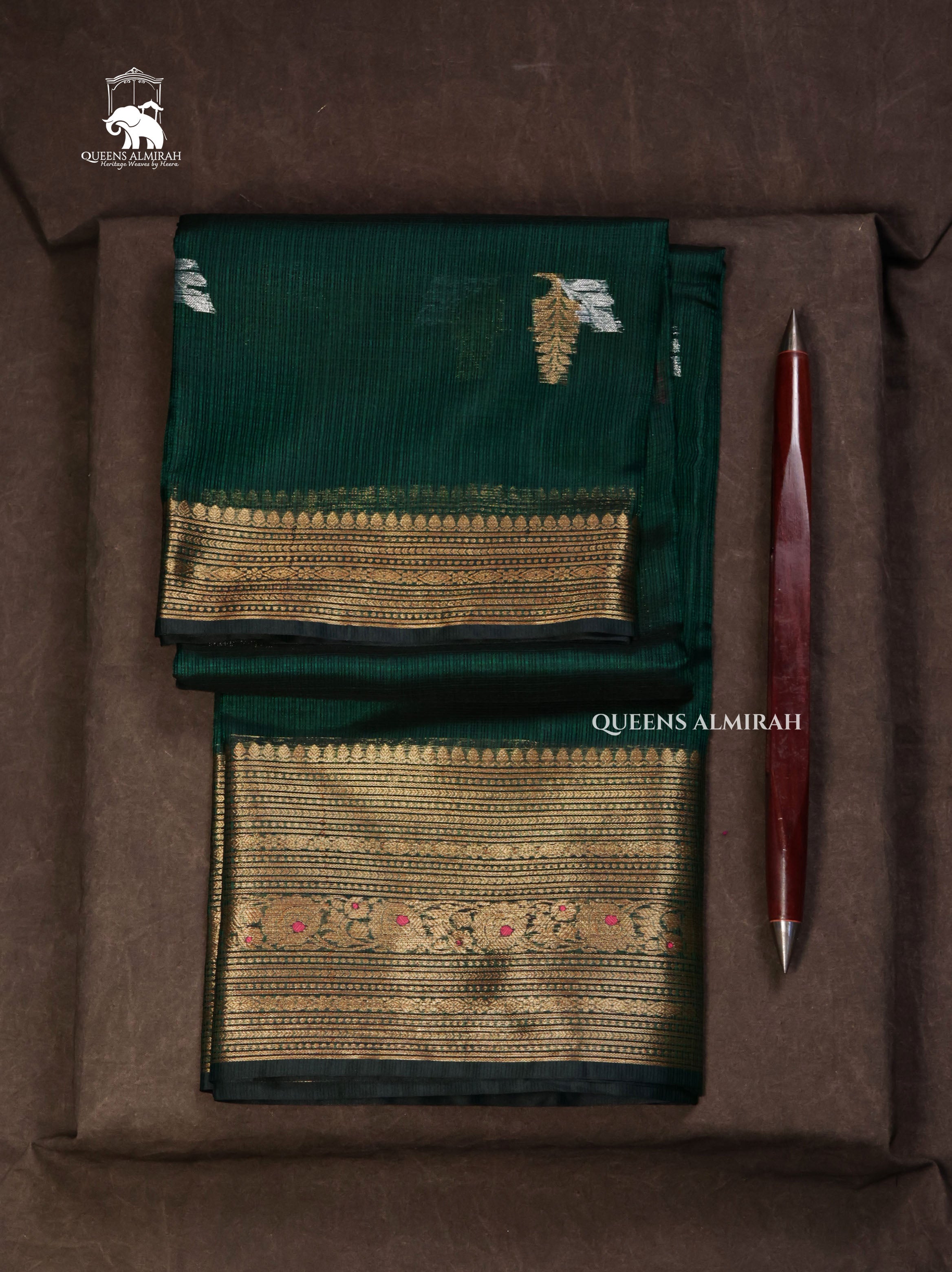 Dark Green Pure Kota Silk Saree