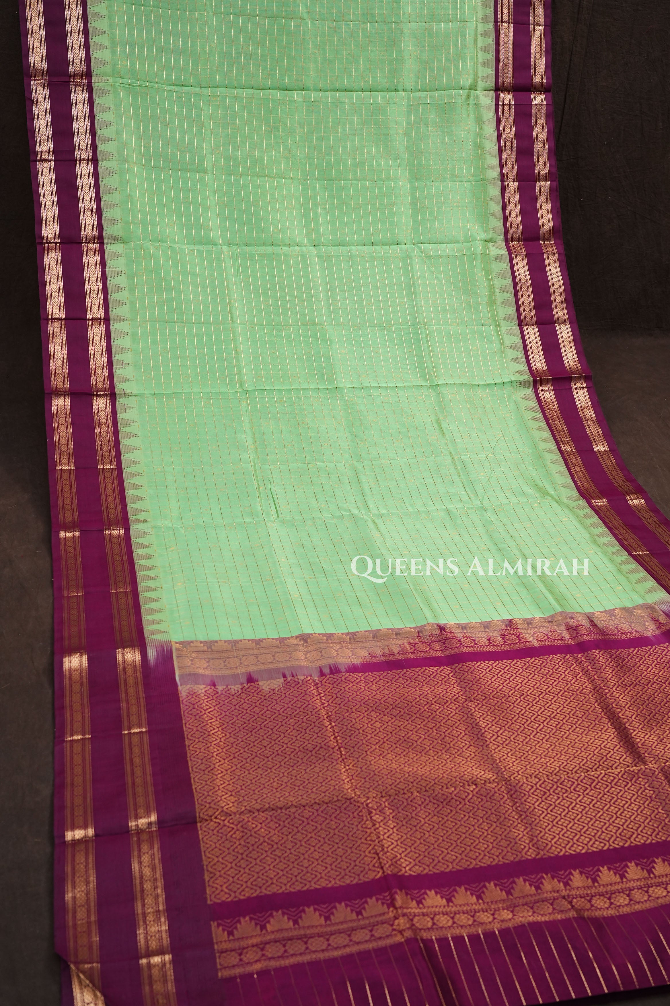 Pista Green With Purple Pure Silk Cotton Saree