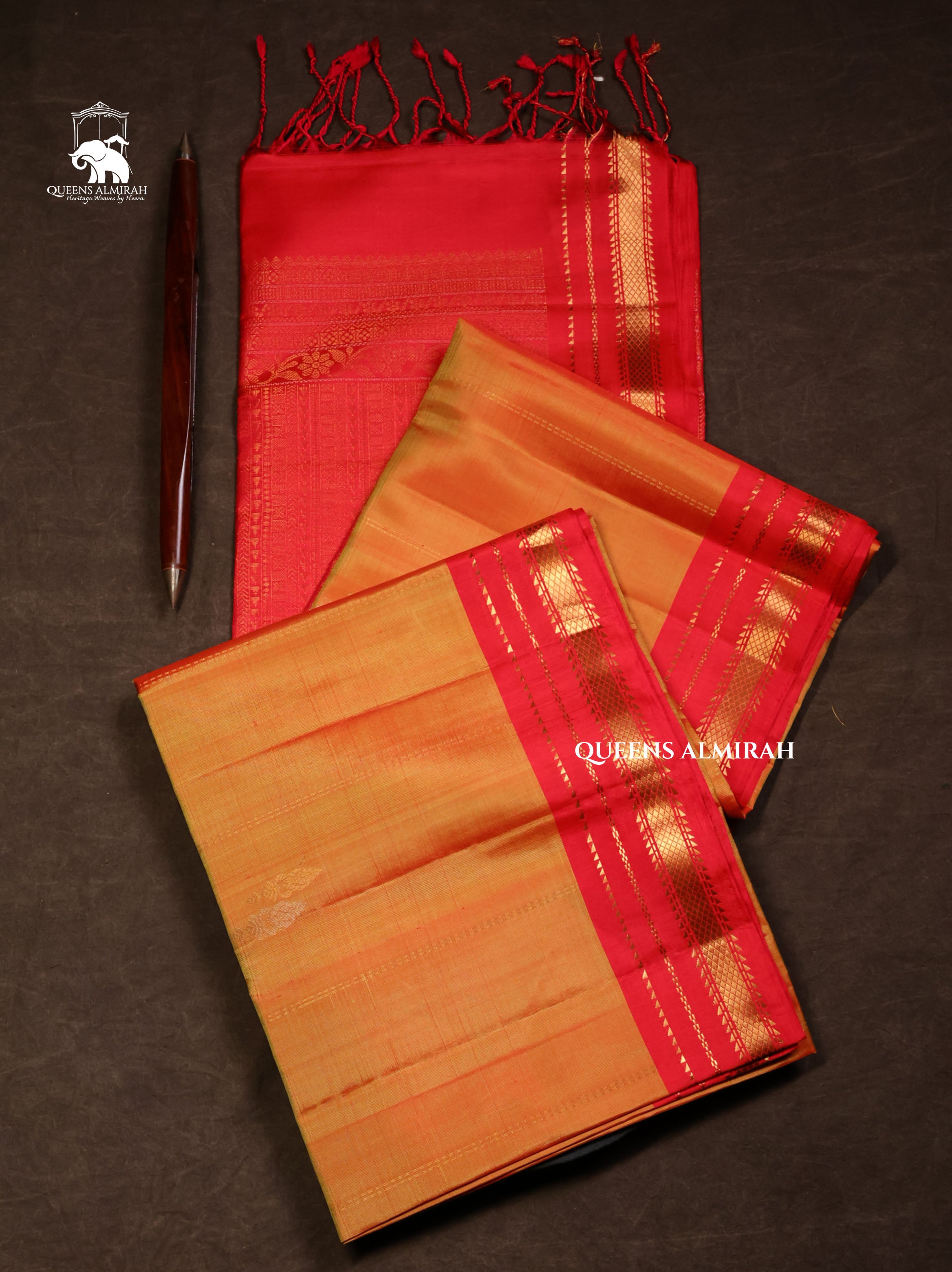 Light Orange With Red Pure Soft Silk Saree