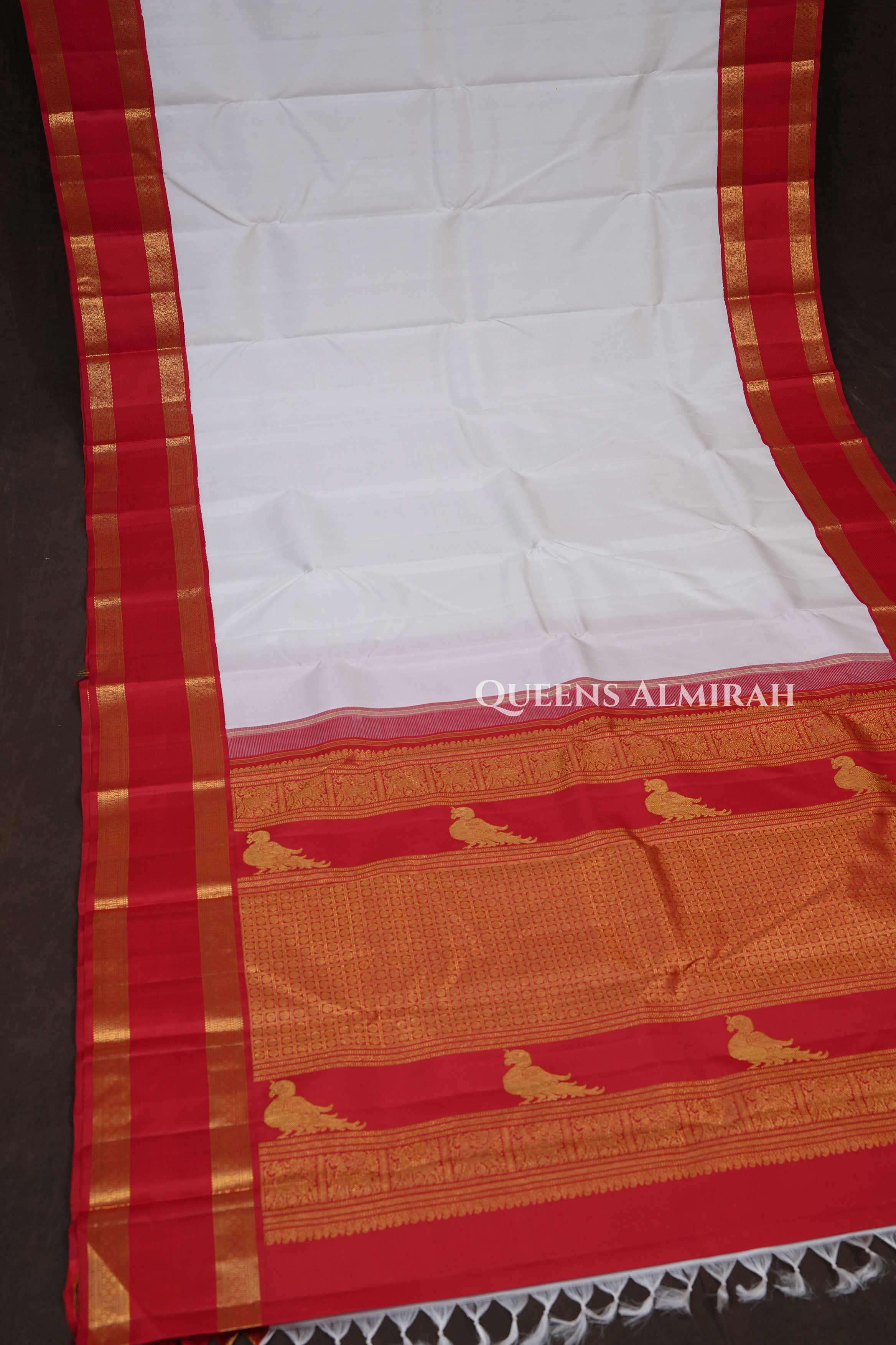 White With Red Pure Kanchivaram Silk Saree