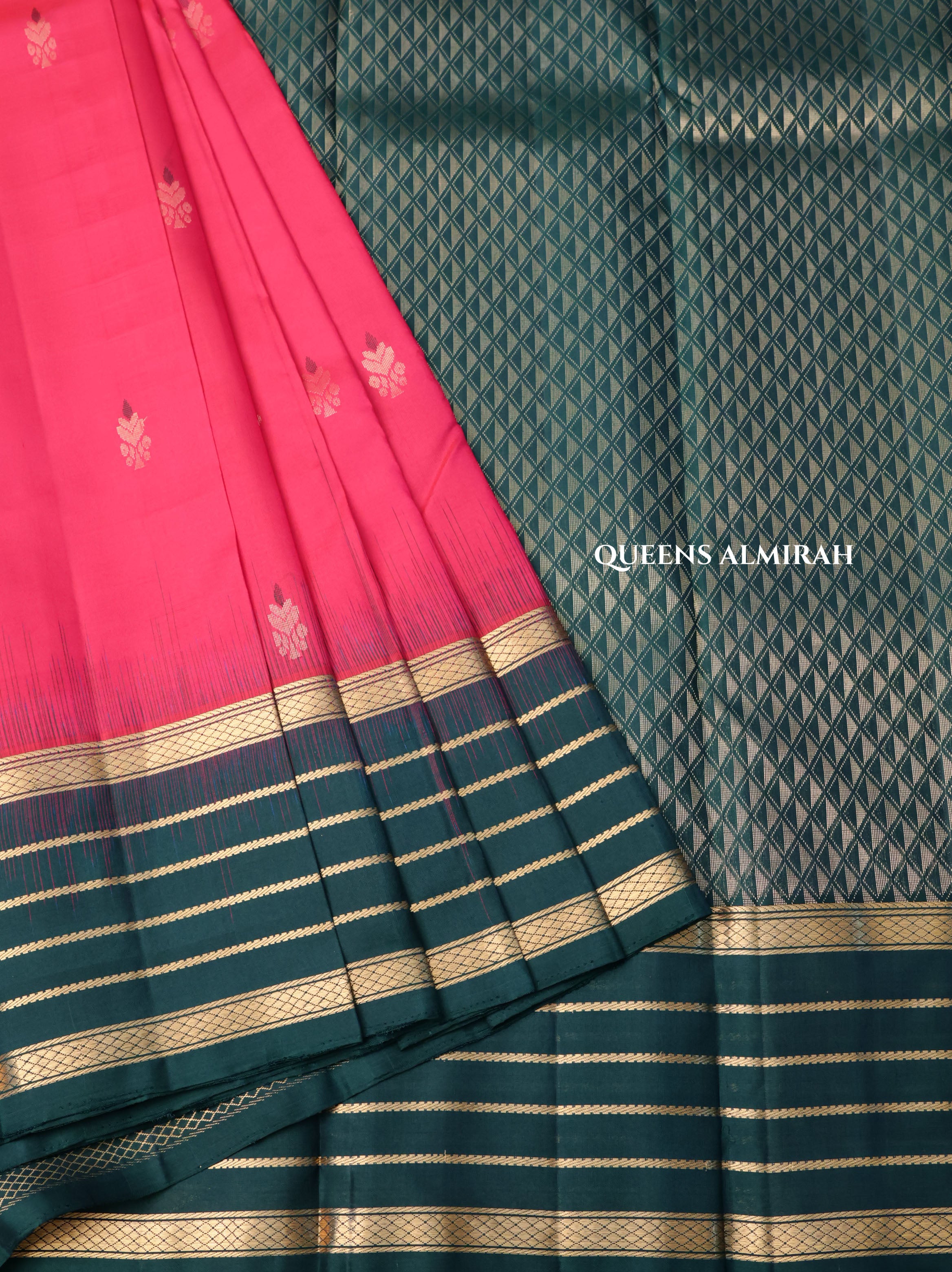 Pink With Green Varisapet Border Pure Kanchivaram Silk Saree