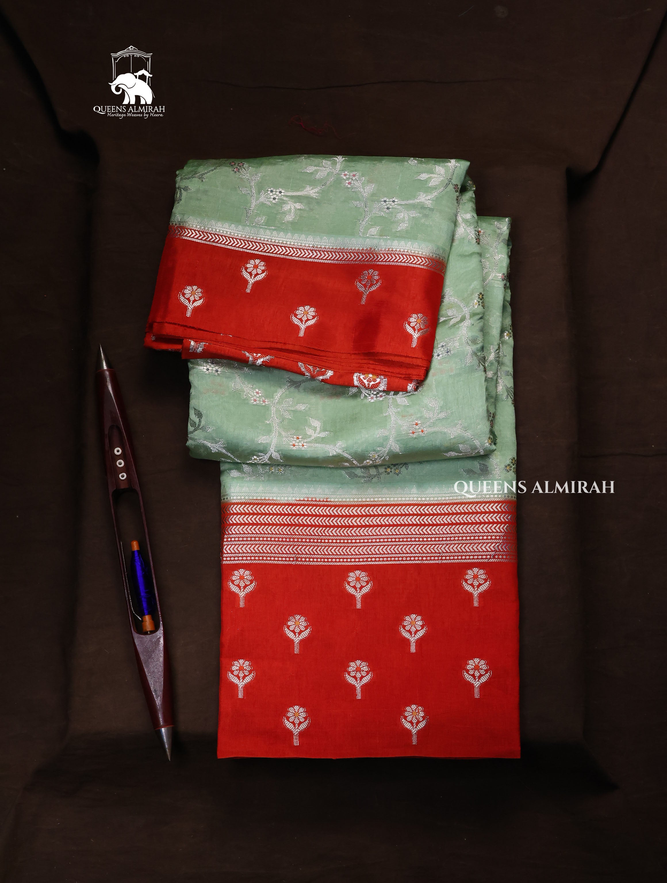 Green With Red Semi Banarasi Silk Saree