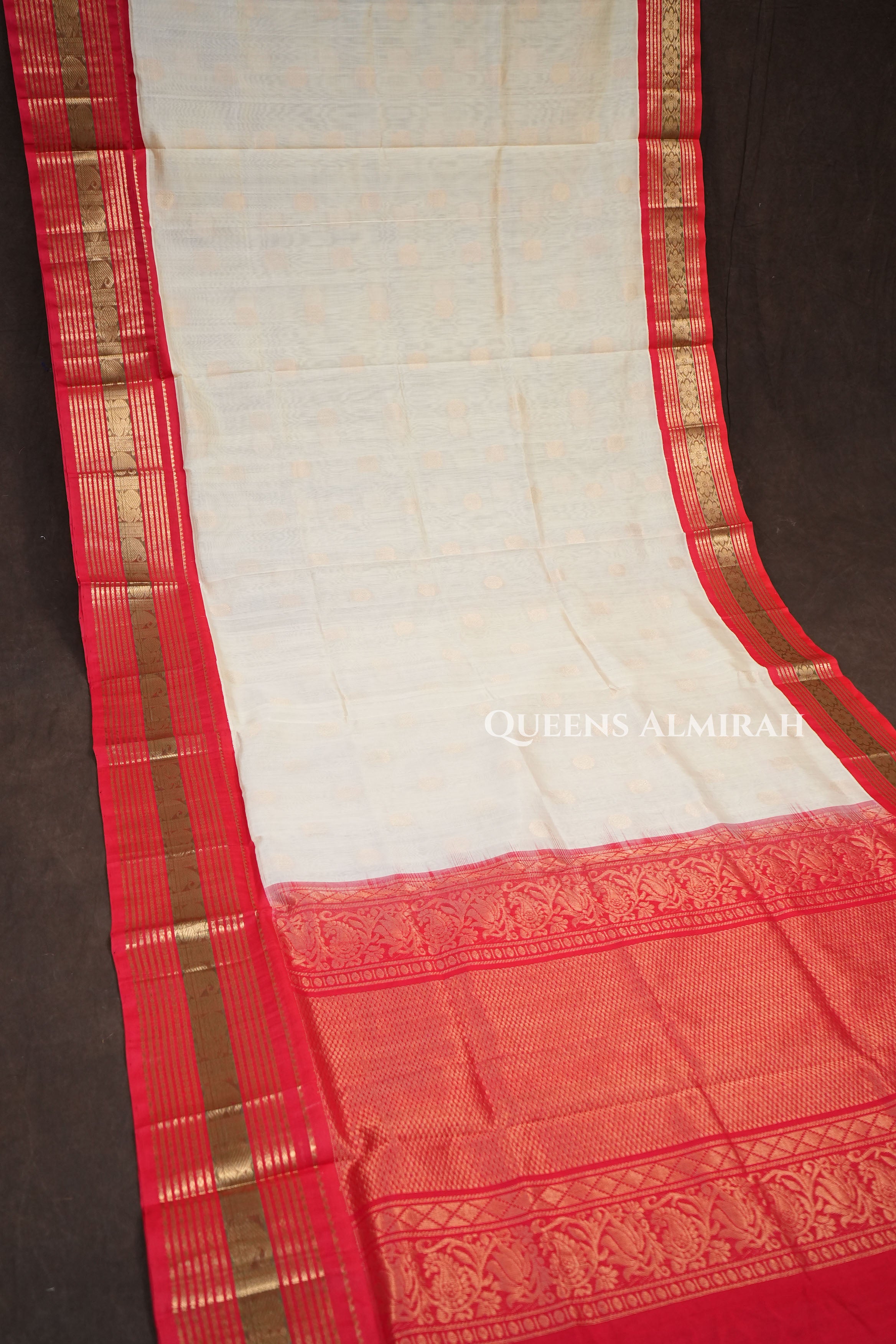 White With Red Pure Kanchi Silk Cotton Saree