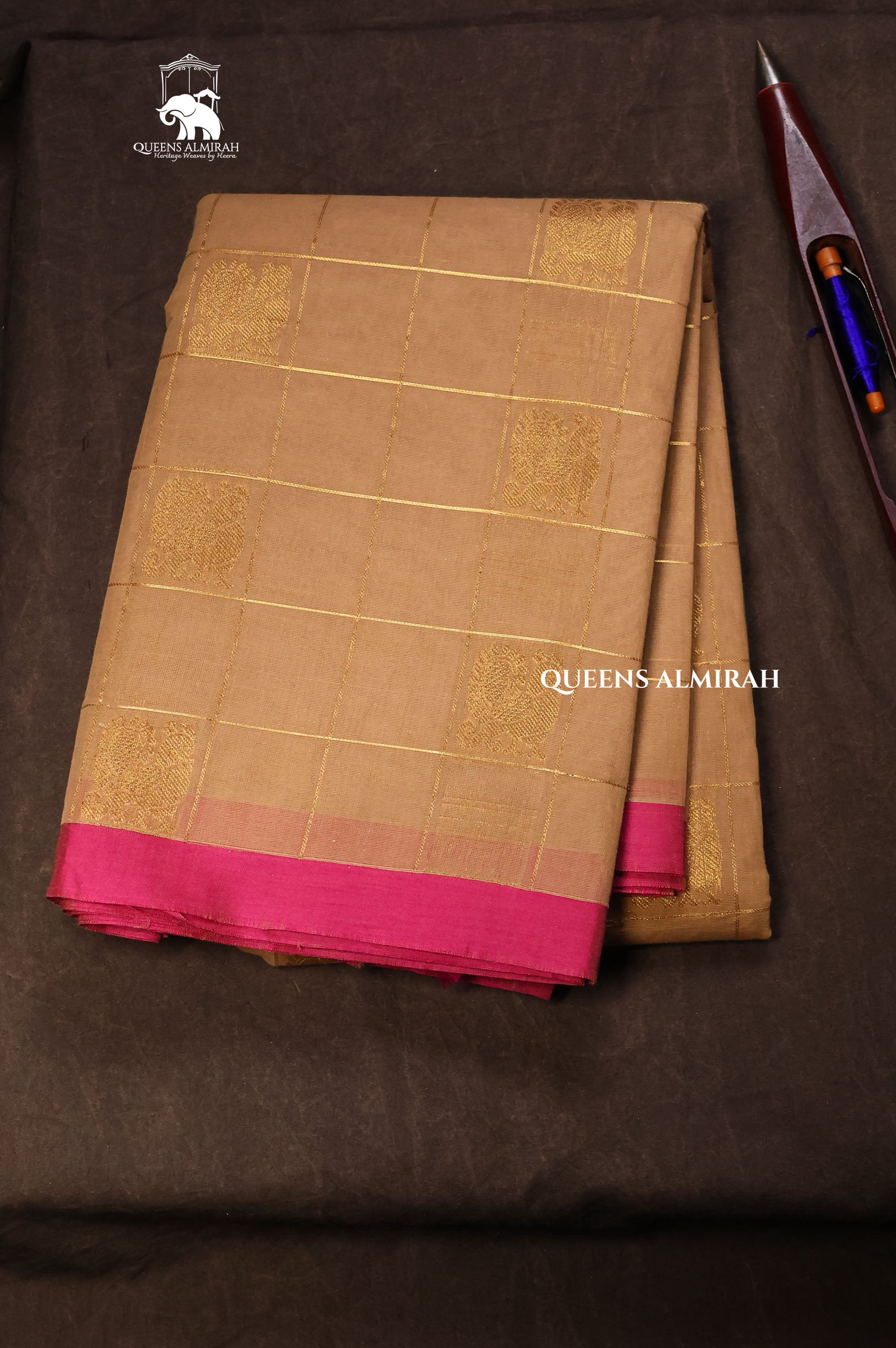 Sandal With Peacock Butta Kanchi Cotton Saree