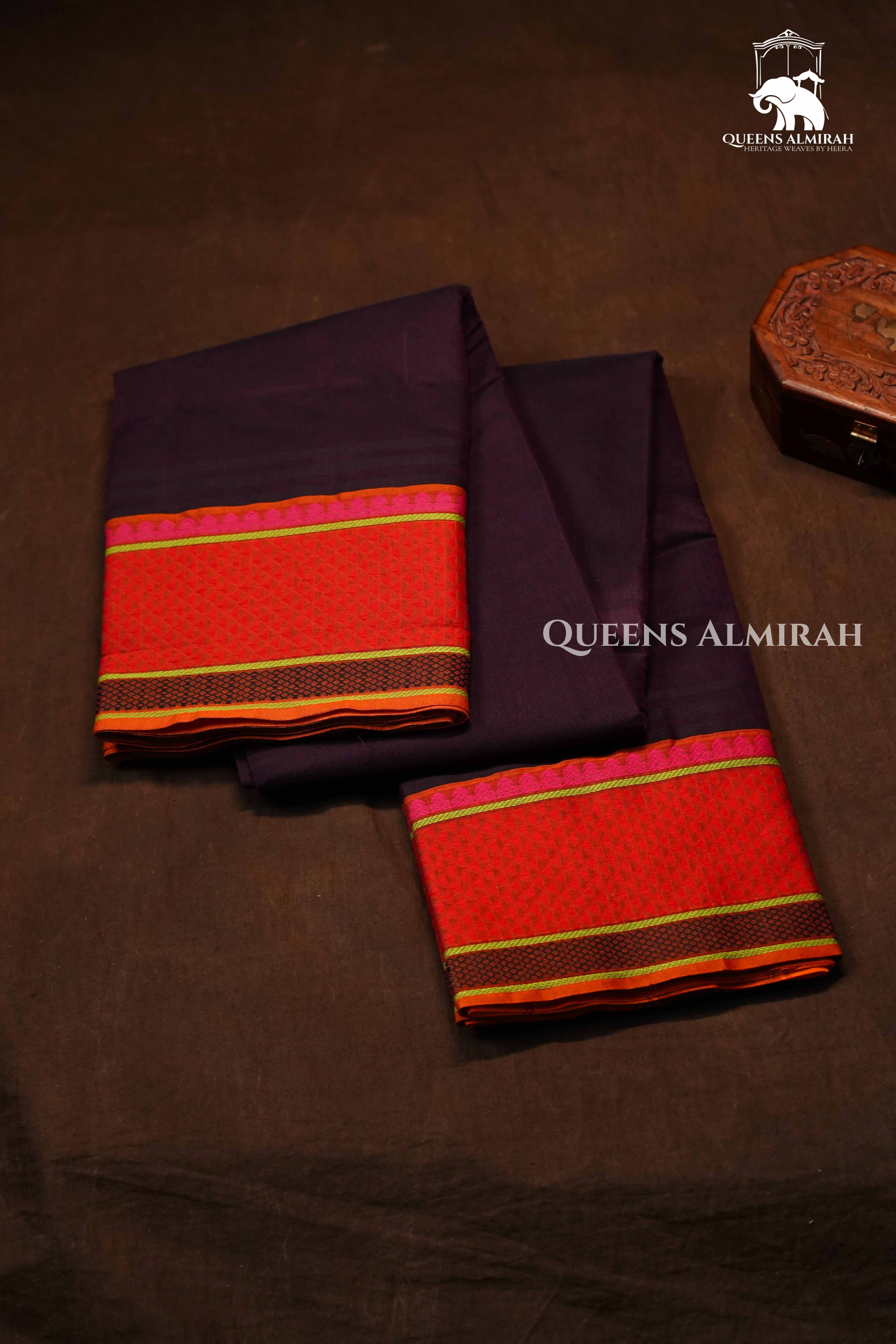 Chocolate Brown Chettinad Cotton Saree