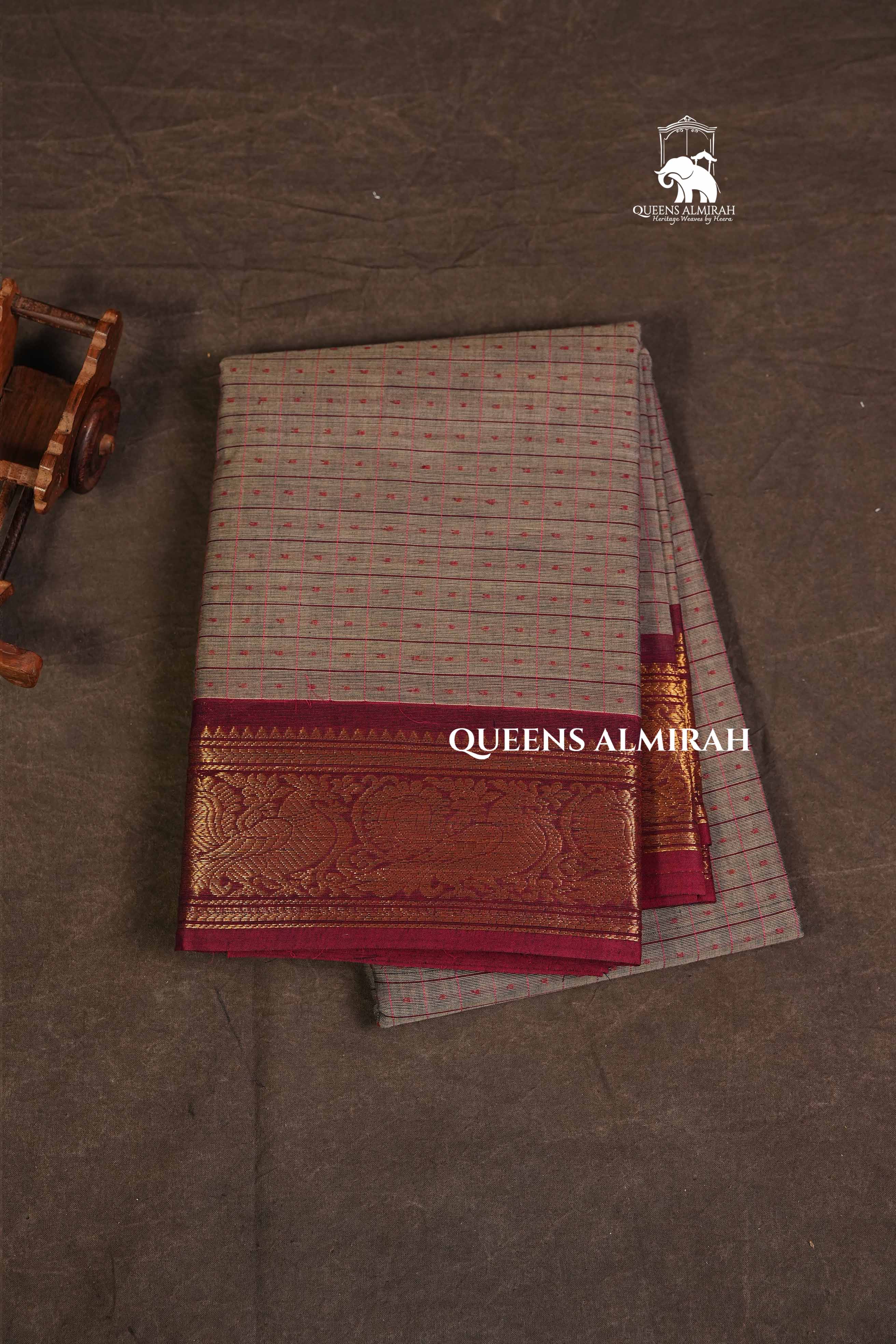 Grey Kattam Butta With Maroon Kanchi Cotton Saree