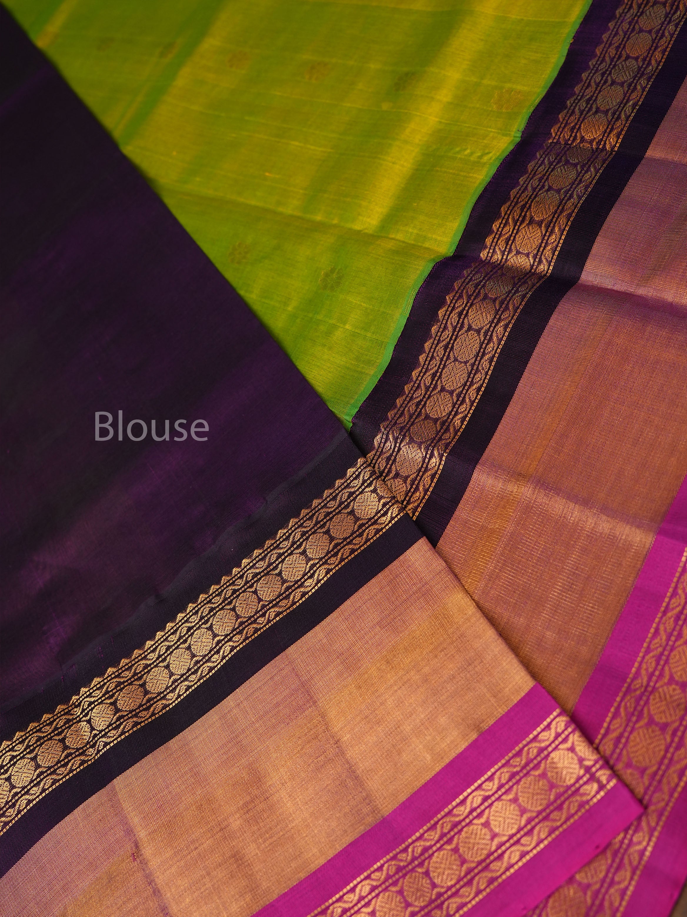 Green With Pink And Purple Border Pure Silk Cotton Saree
