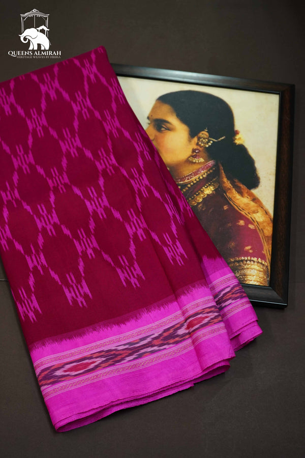 ROYAL PINK WITH BRIGHT PINK MULBERRY SILK SAREE - Queens Jewel Emporium