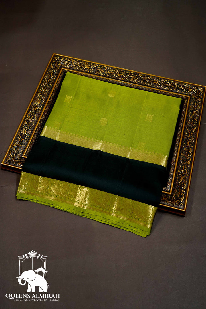 VERDUN GREEN WITH BLACK SOFT SILK SAREE - Queens Jewel Emporium
