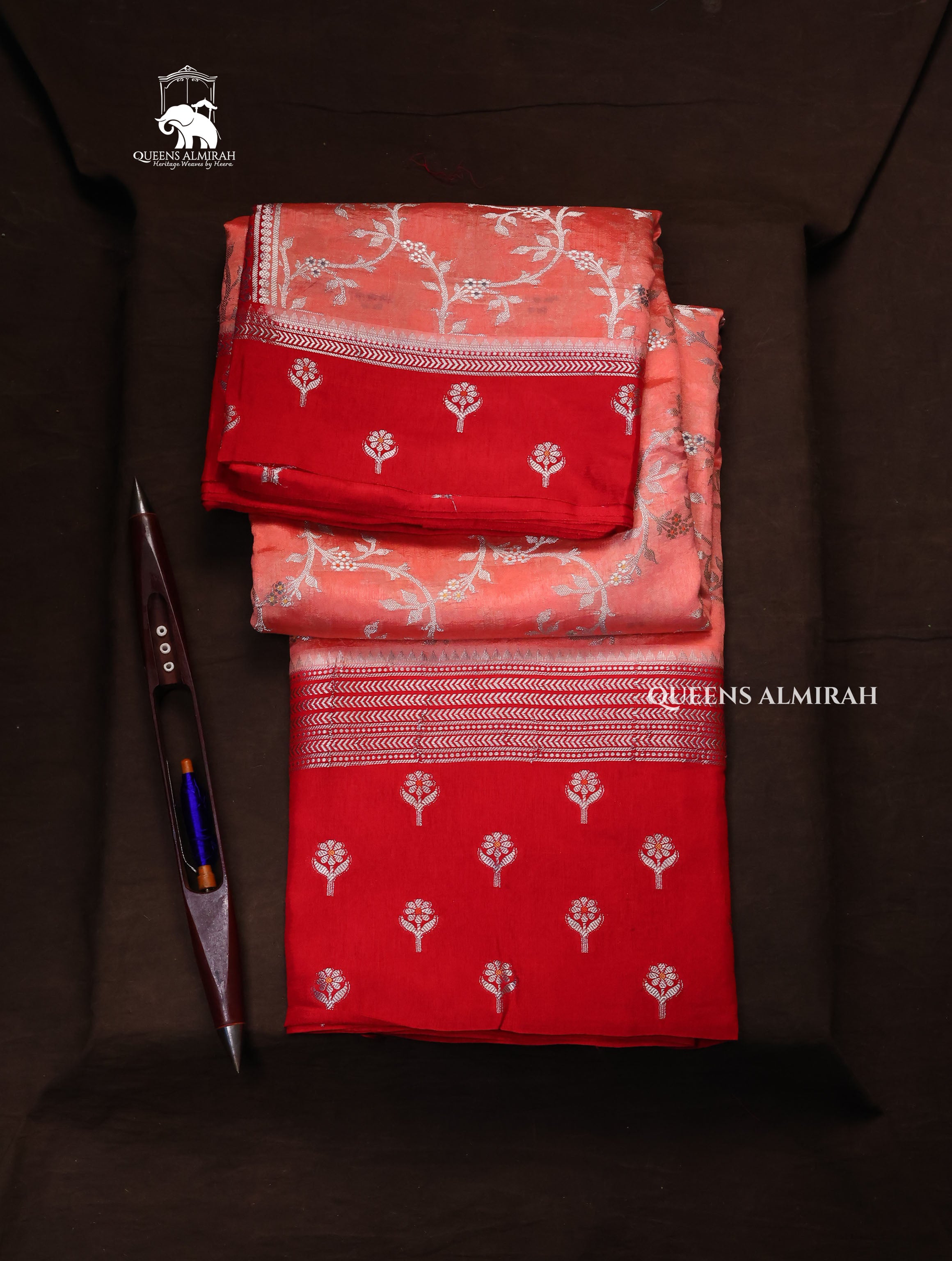 Orange With Red Semi Banarasi Silk Saree