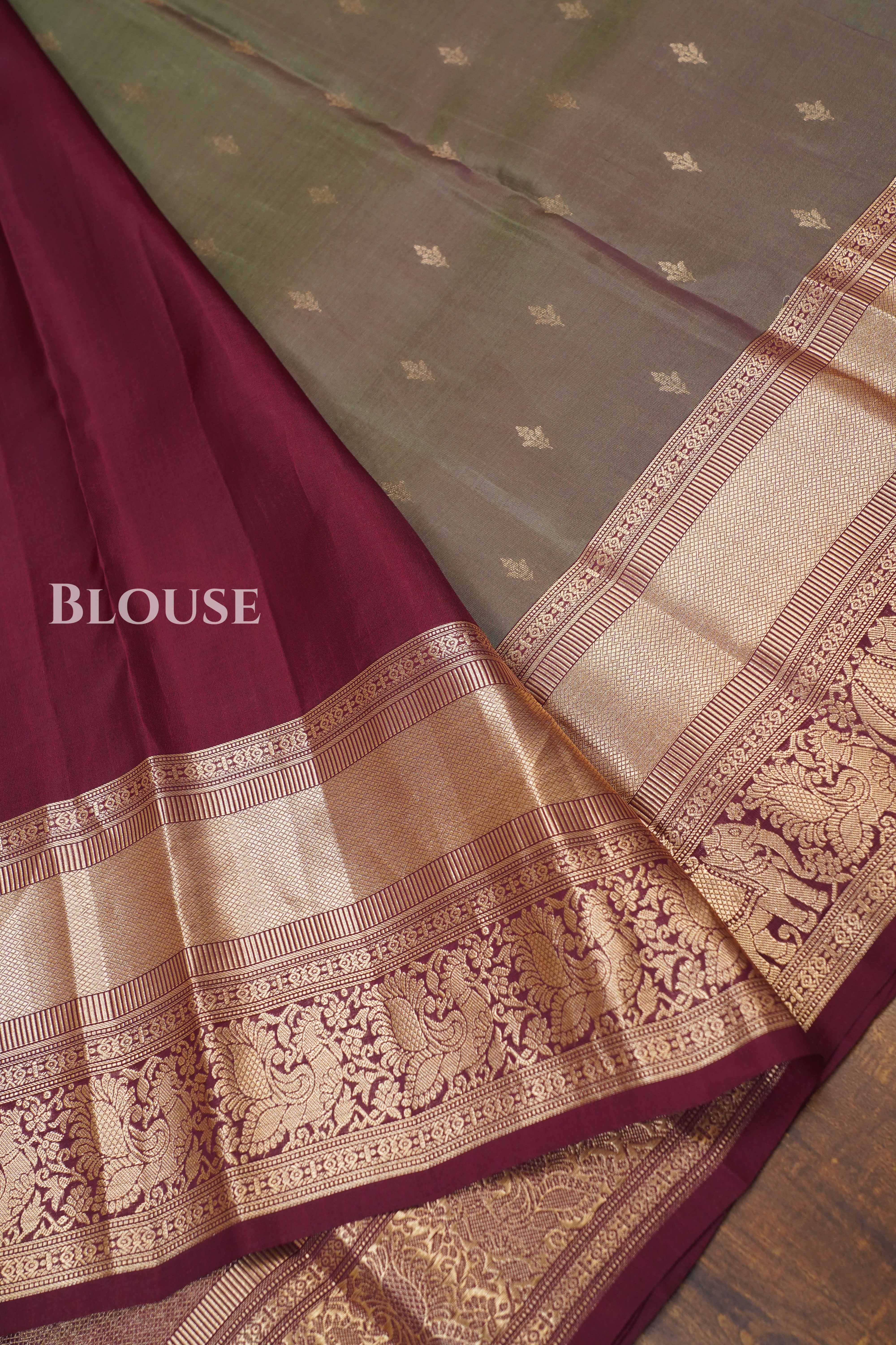 Olive Grey Pure Kanchivaram Silk Saree