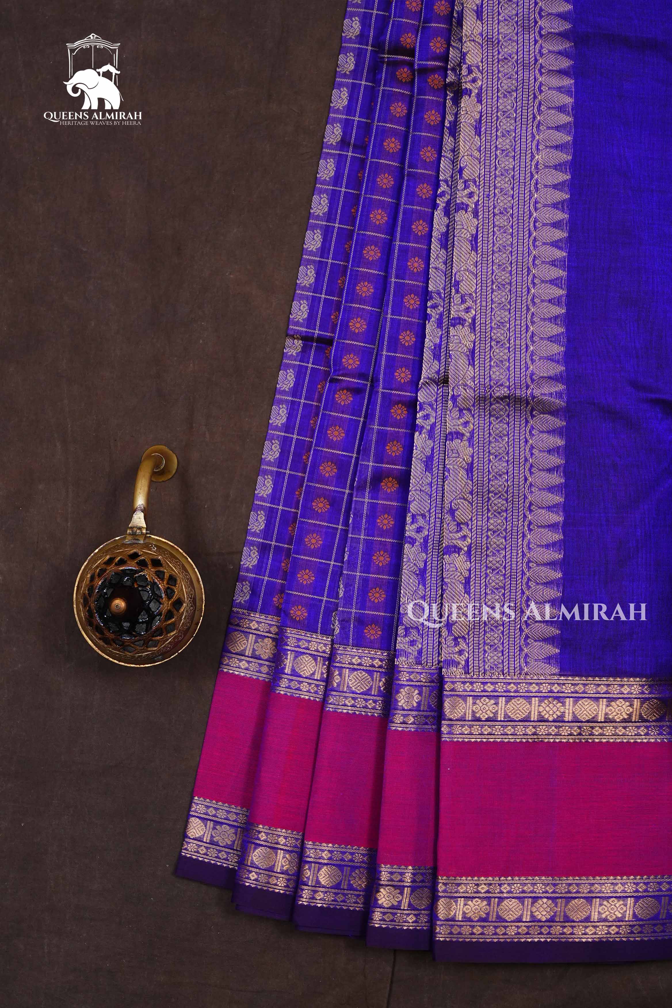 Indigo With Pink Chettinad Silk Cotton Saree