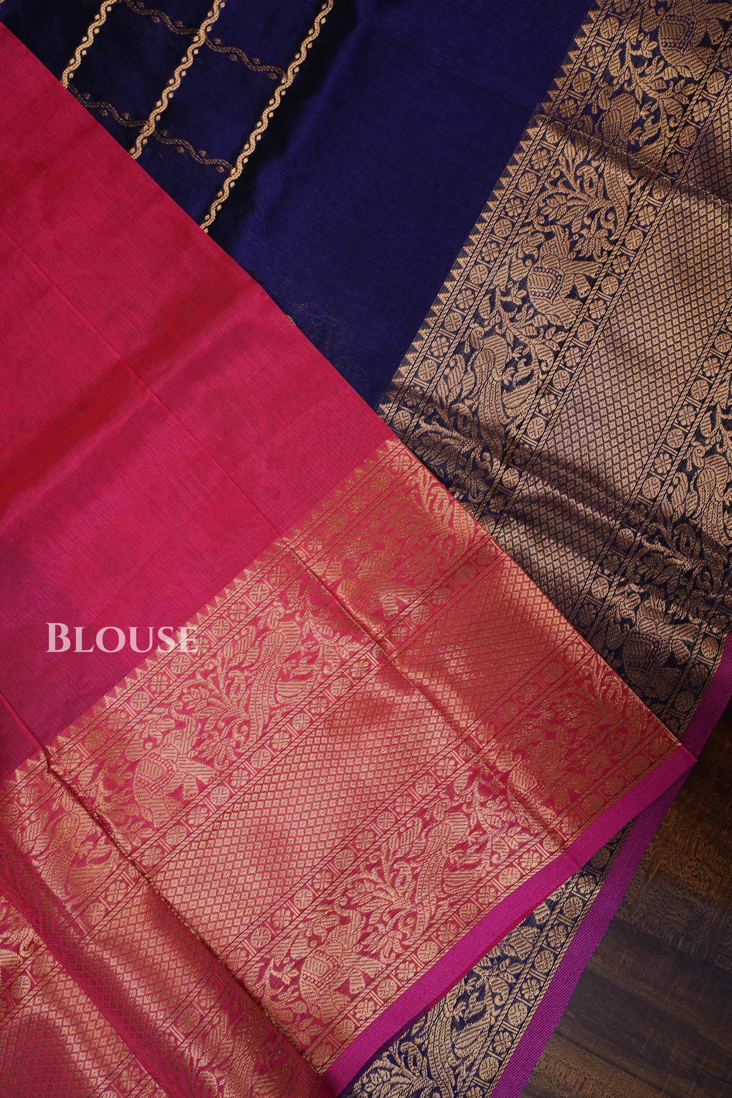 Royal Blue With Red  Pure Silk Cotton Saree