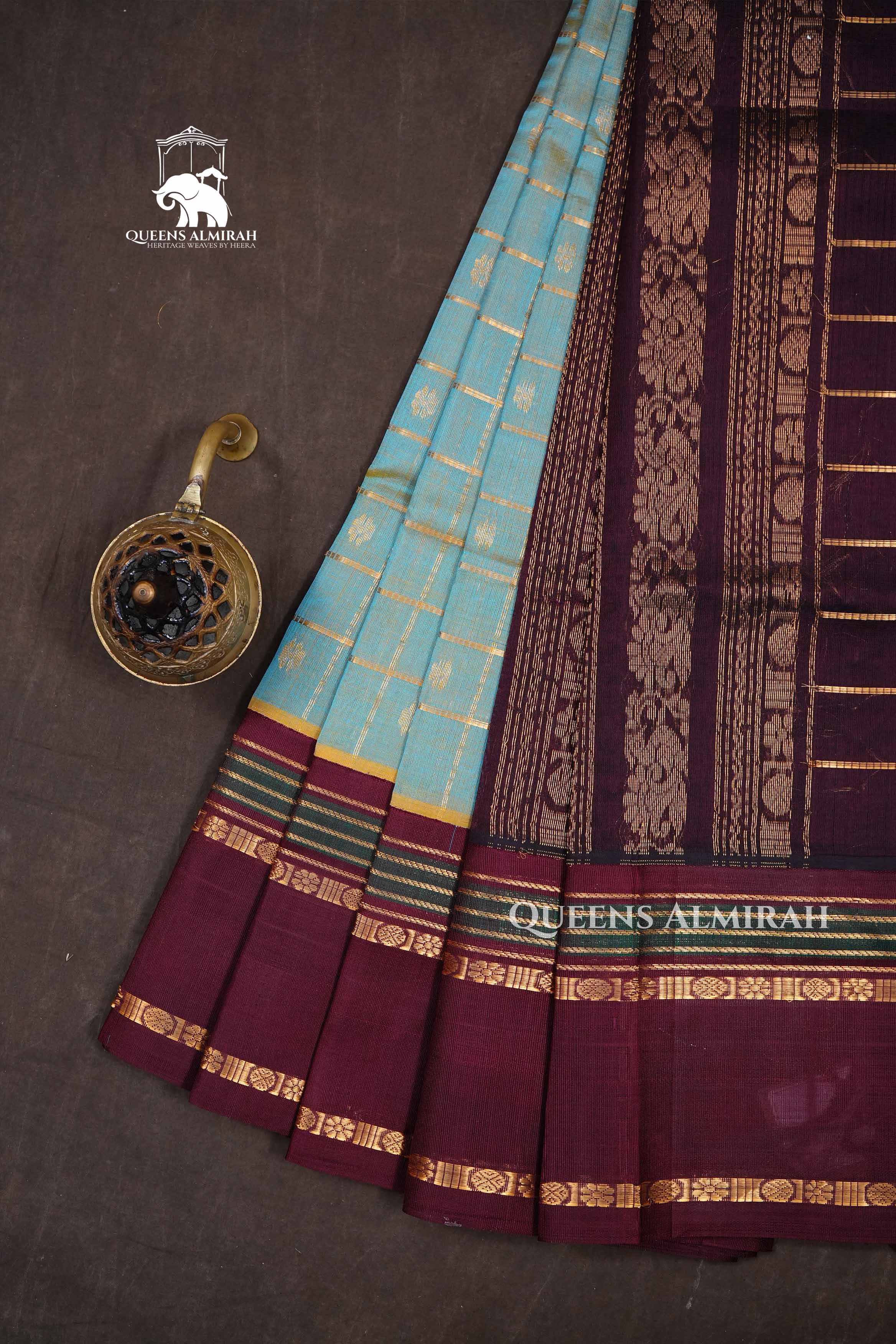 Sky Blue With Maroon Pure Kanchi Silk Cotton Saree
