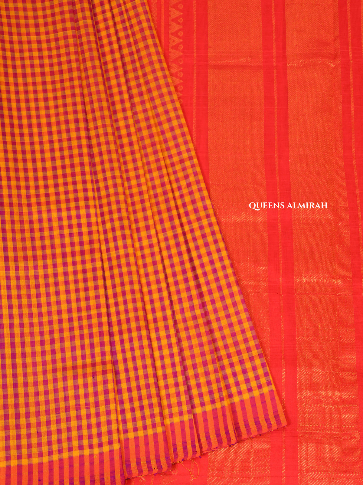 Yellow With Pink Kattam Pure Silk Cotton Saree