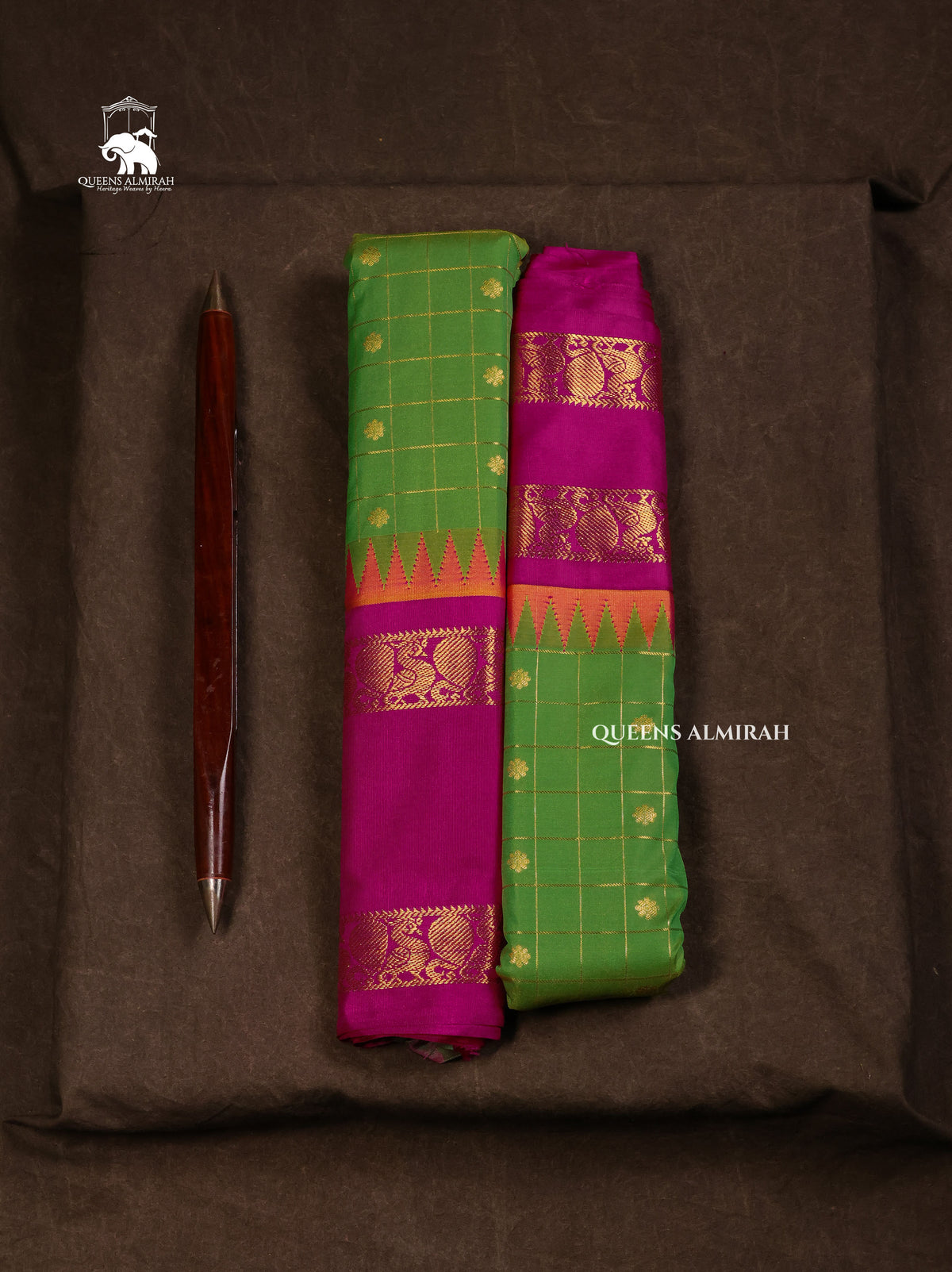 Green With Purple Semi Gadwal Silk Saree
