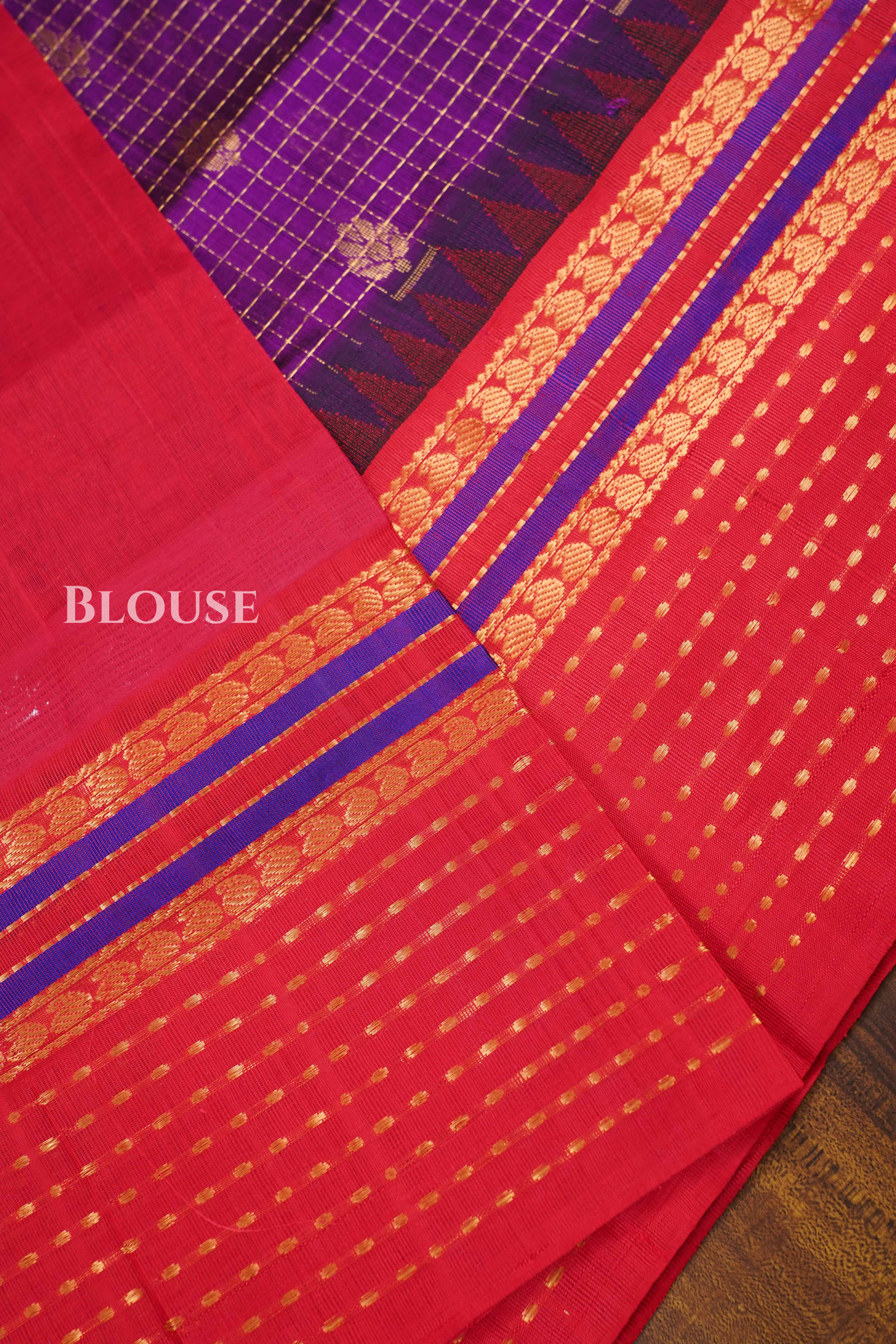 Grape Purple With Red Pure Silk Cotton Saree