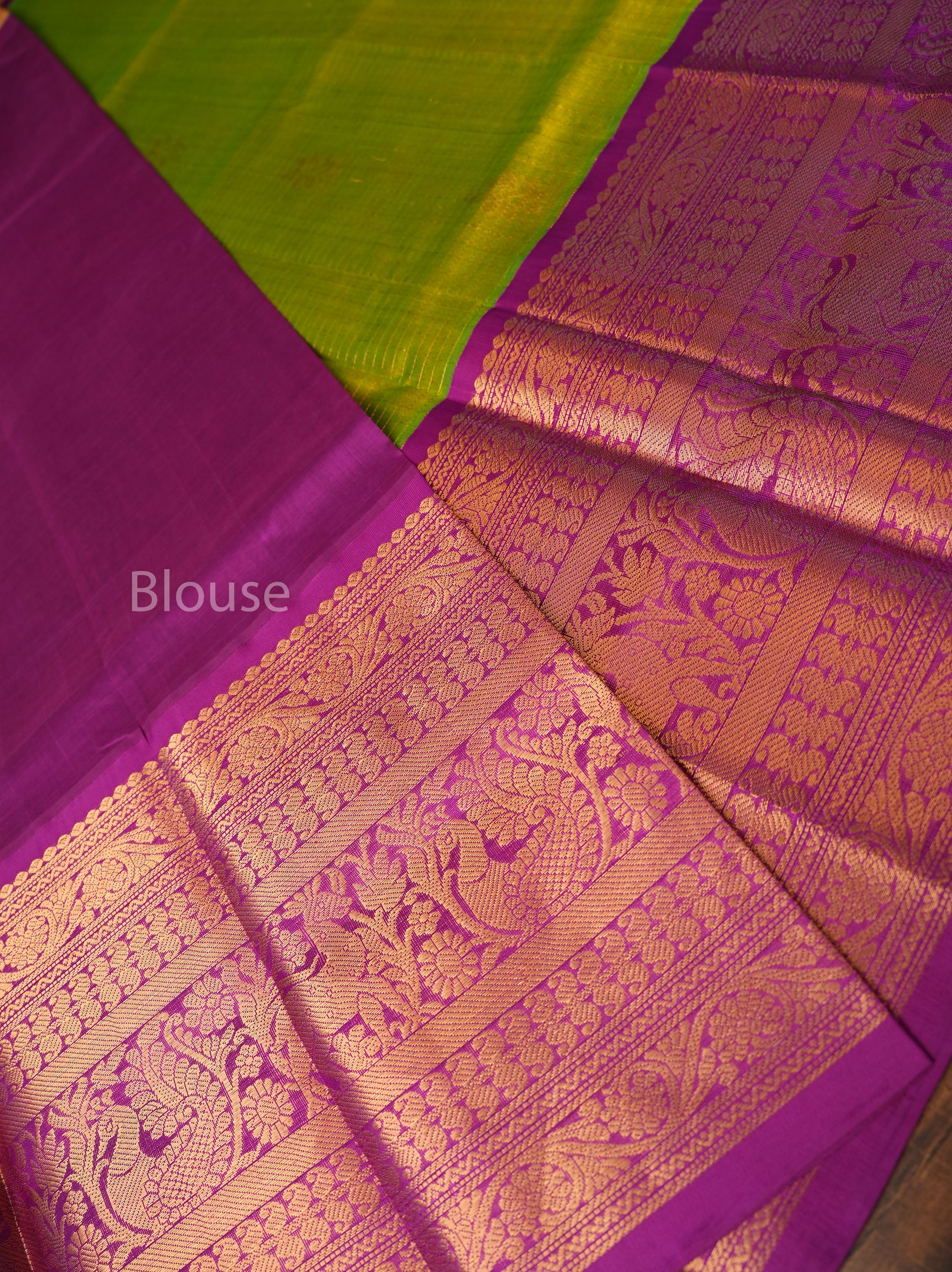 Parrot Green With Purple Pure Silk Cotton Saree